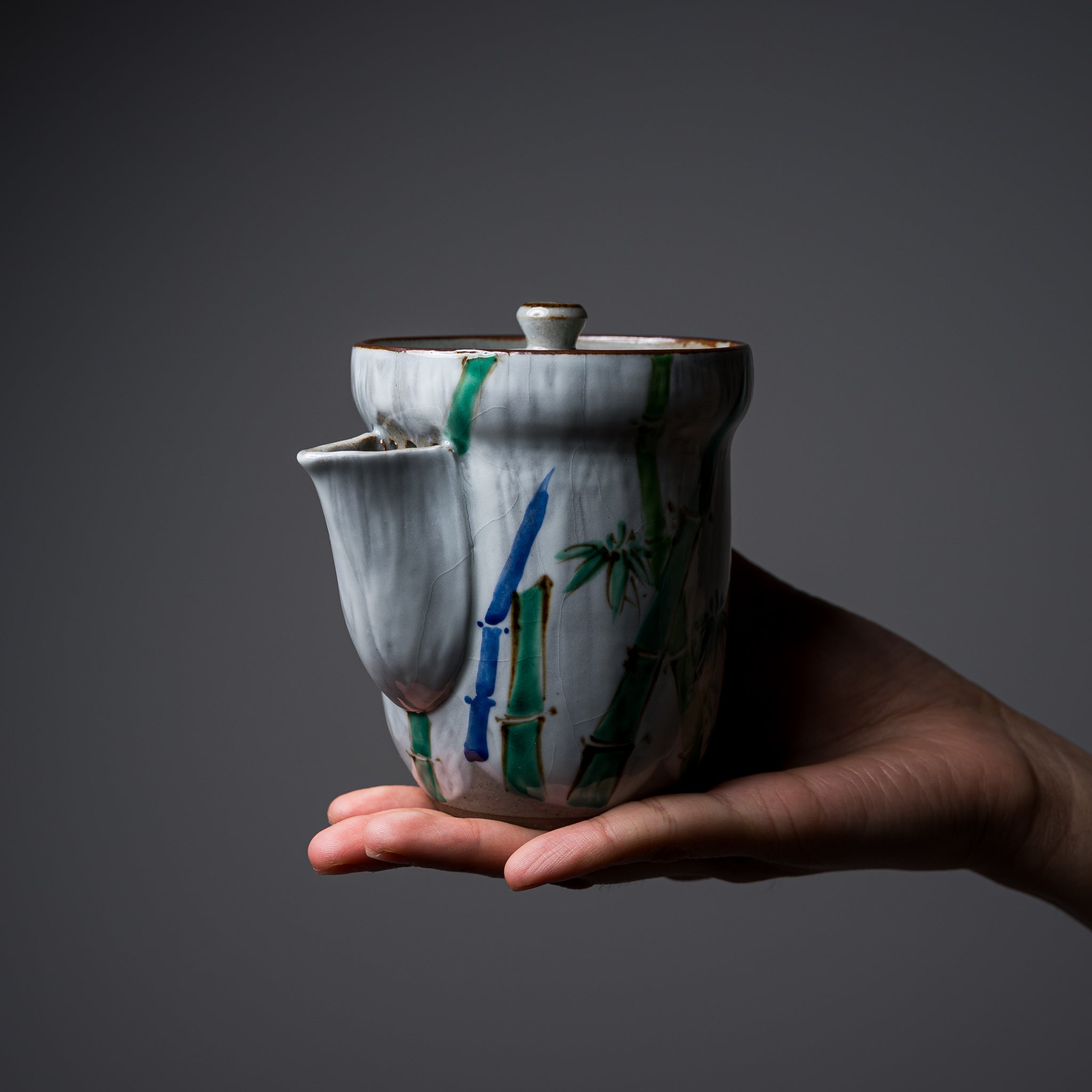 Handmade Kyo Kiyomizu Ware Hohin Teapot with Bamboo Handle - Authentic Japanese Ceramic Teapot for Matcha, Sencha & Green Tea Brewing - Perfect for Tea Ceremonies & Home Tea Time