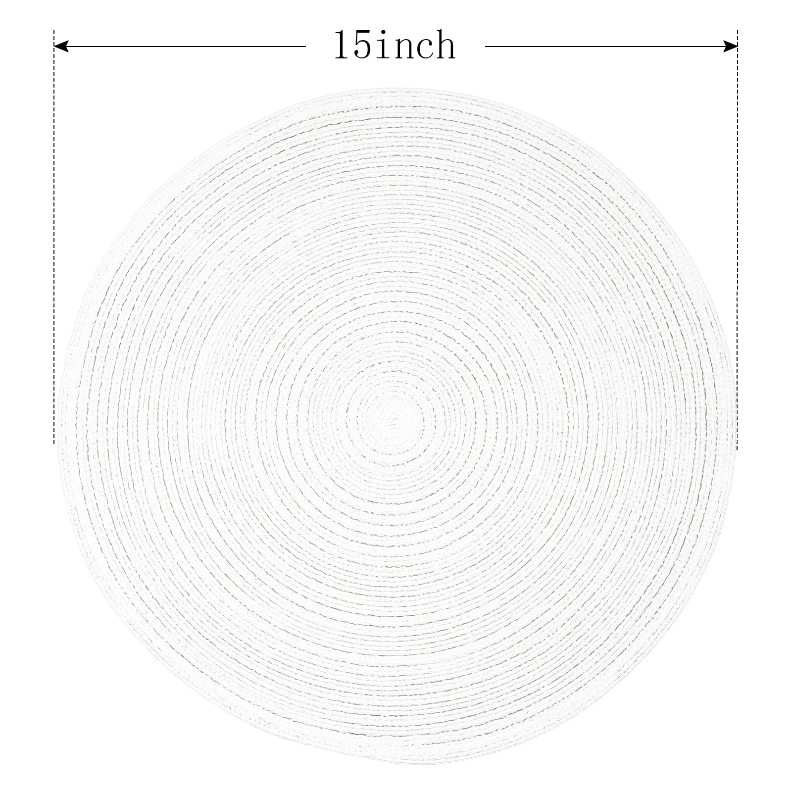 FunWheat Round Placemats Set of 6 - 15 Inch Washable Non-Slip Table Mats for Dining - Wedding Party Decor (White Silver) | Perfect for Everyday Meals, Dinner Parties & Special Occasions