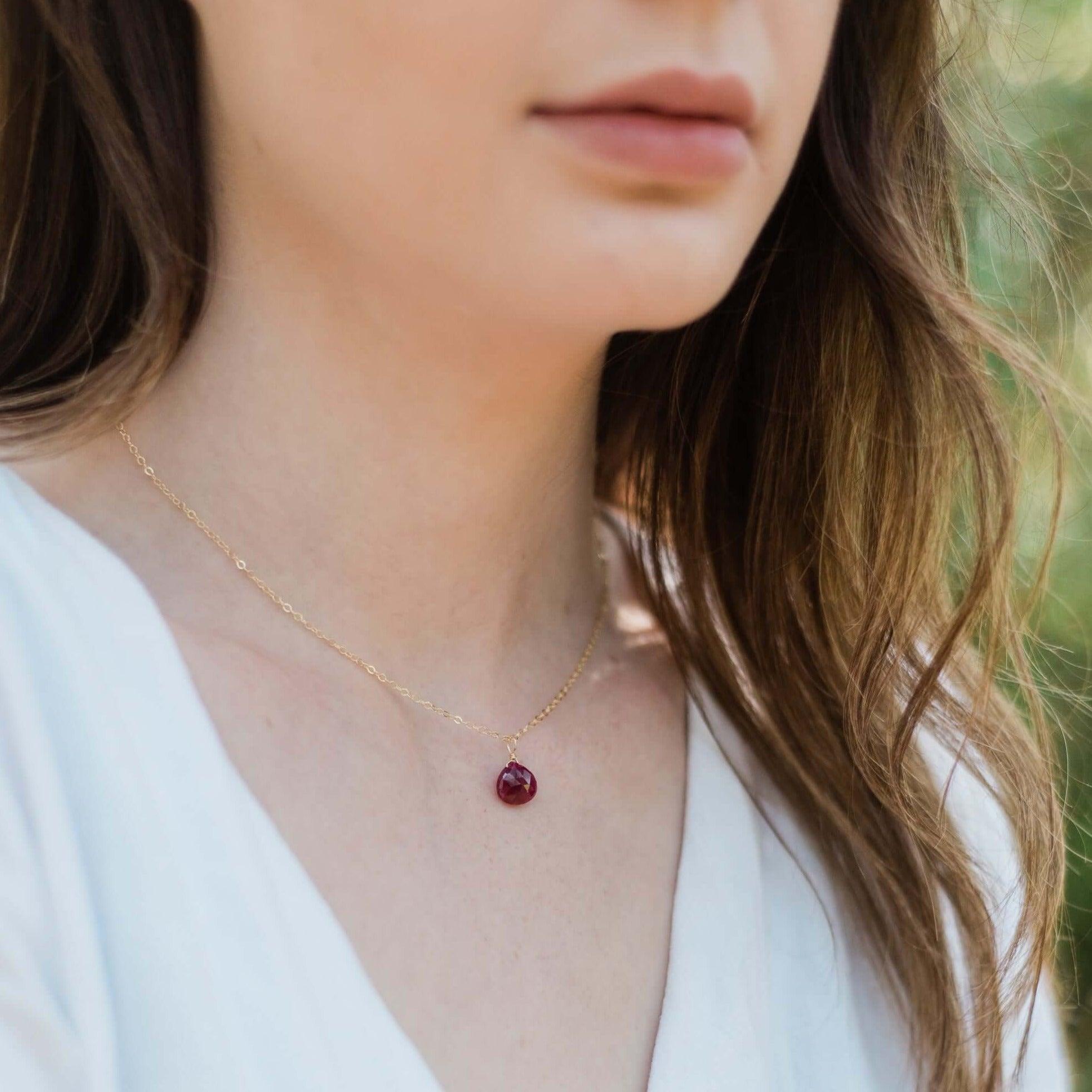 Elegant Tiny Ruby Teardrop Crystal Pendant Necklace - Perfect for Valentine's Day Gifts, Anniversary Presents & Special Occasions