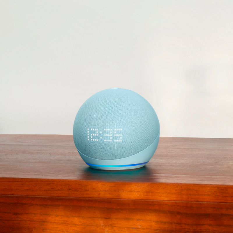 Amazon Echo Dot (5th Gen) with Clock | Smart Speaker with Alexa | Blue | Perfect for Bedroom, Kitchen & Home Office