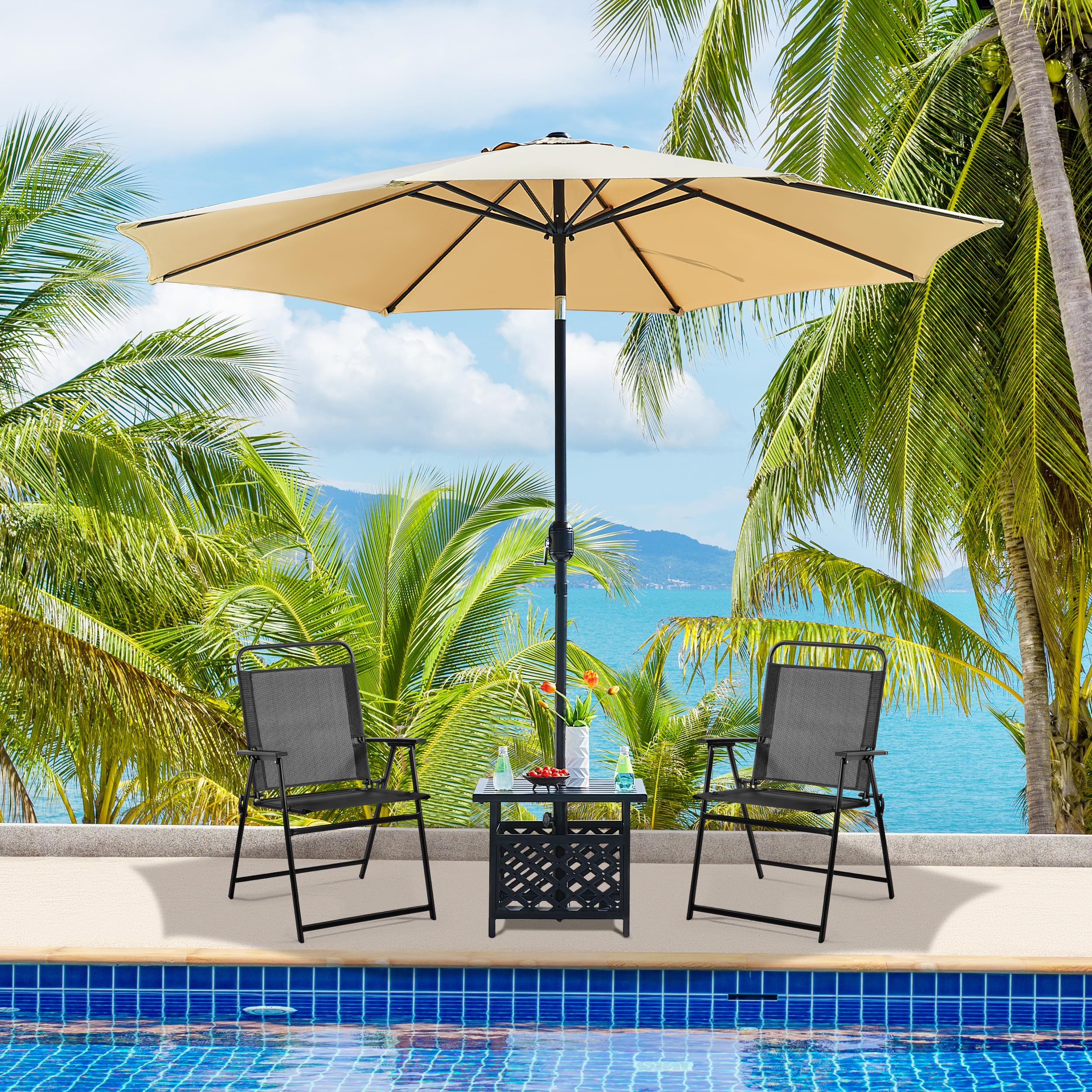 Yaheetech 2-Pack Outdoor Patio Chairs - Foldable Metal Frame Garden Chairs with Armrests, Portable Dining Chairs for Camping, Backyard, Lawn, Deck & Porch - Perfect for Outdoor Relaxation & Entertaining (Black)