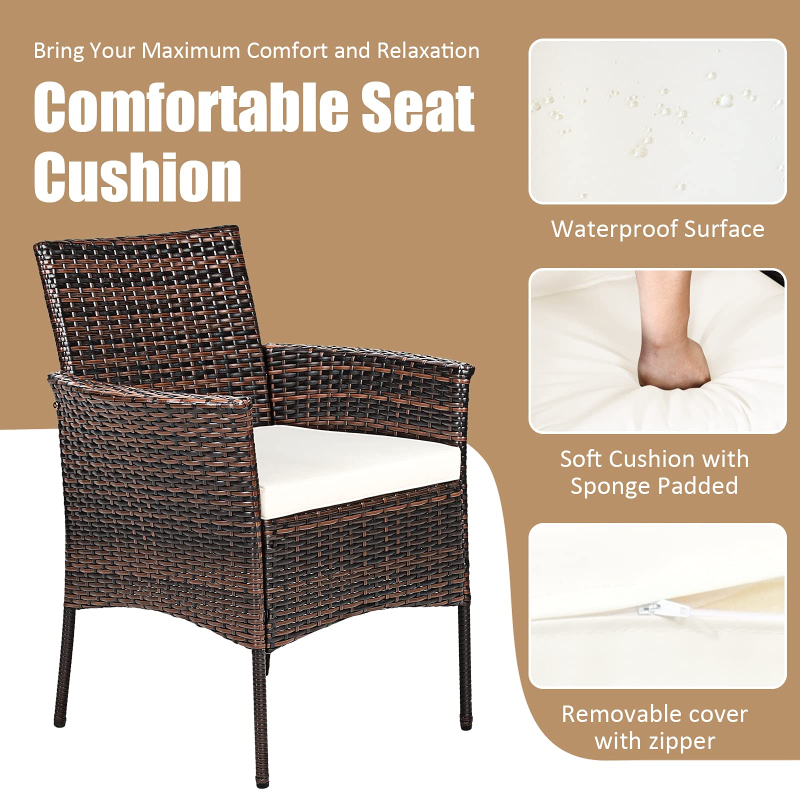 Tangkula 2-Piece Outdoor PE Rattan Patio Chair Set with Removable Cushions - Mix Brown Wicker Armchairs for Garden, Poolside, Lawn, Porch & Backyard - Perfect for Relaxing, Dining & Outdoor Entertaining