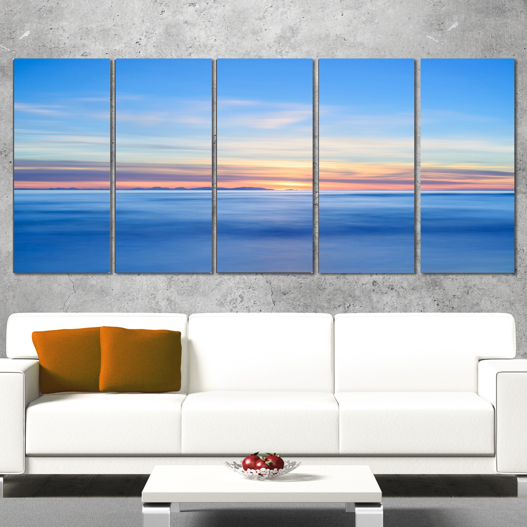 Designart Corsica Island Sunset View Italy - Extra Large Seashore Canvas Wall Art - 60x28 Inches 5-Panel Split Canvas Painting - PT11353-401 - Perfect for Living Room, Bedroom & Office Decor
