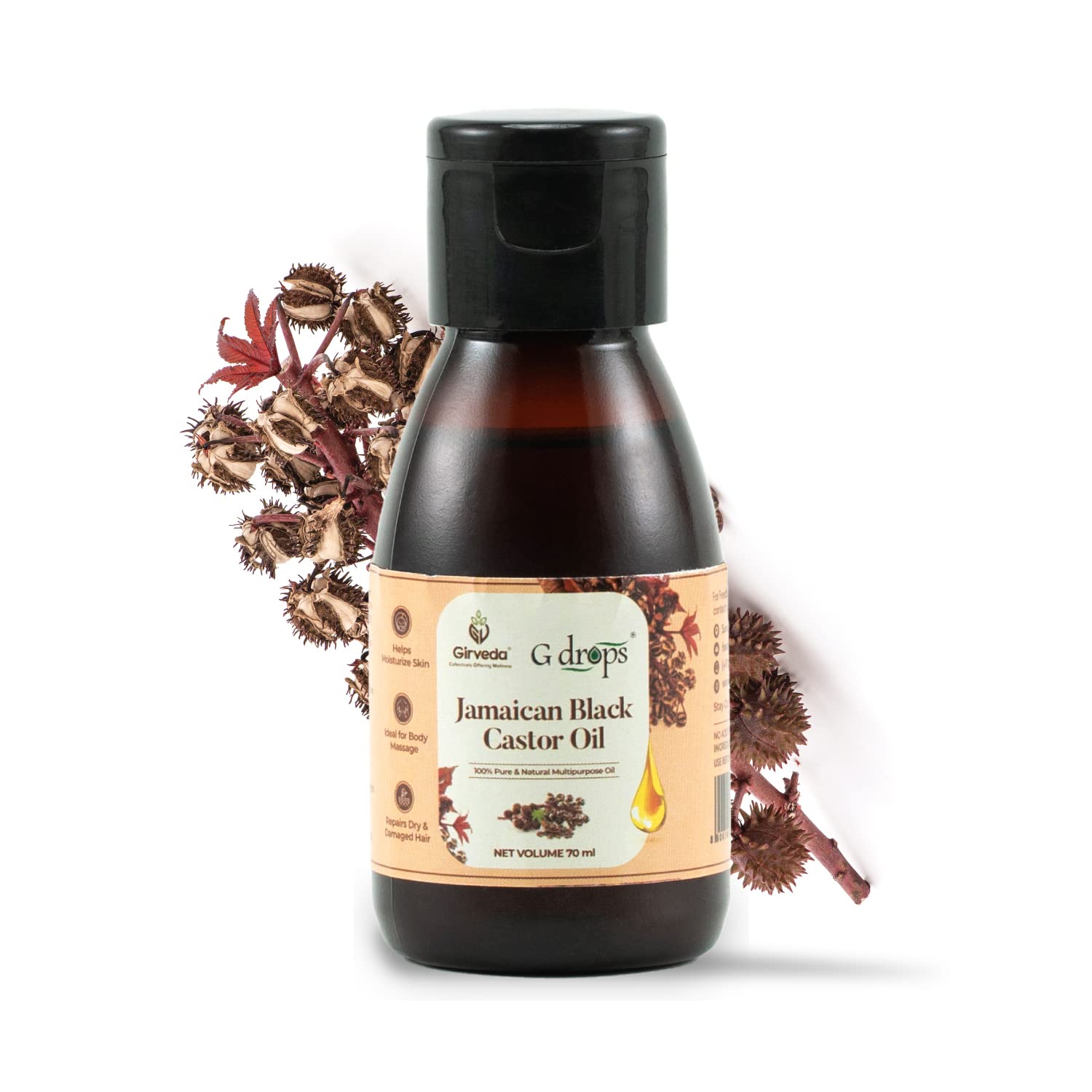 G Drops Jamaican Black Castor Oil for Hair Growth & Scalp Care - 70ml Natural Hair Treatment for Thicker, Stronger Hair - Perfect for Daily Use, Hair Masks & Styling
