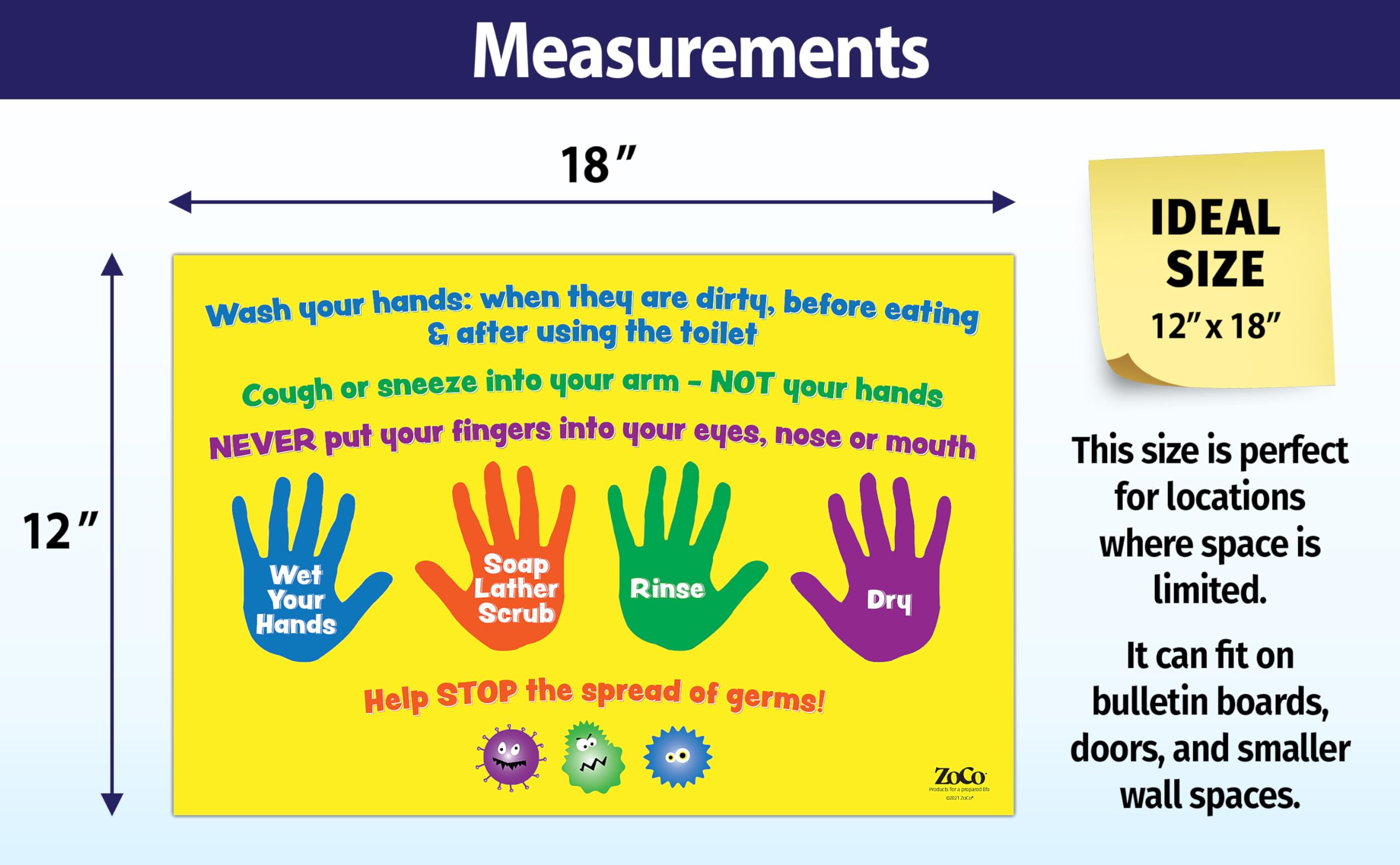 Kids Hand Washing Poster - Laminated 12x18 Inch Safety Magnets for School & Clinic Hygiene