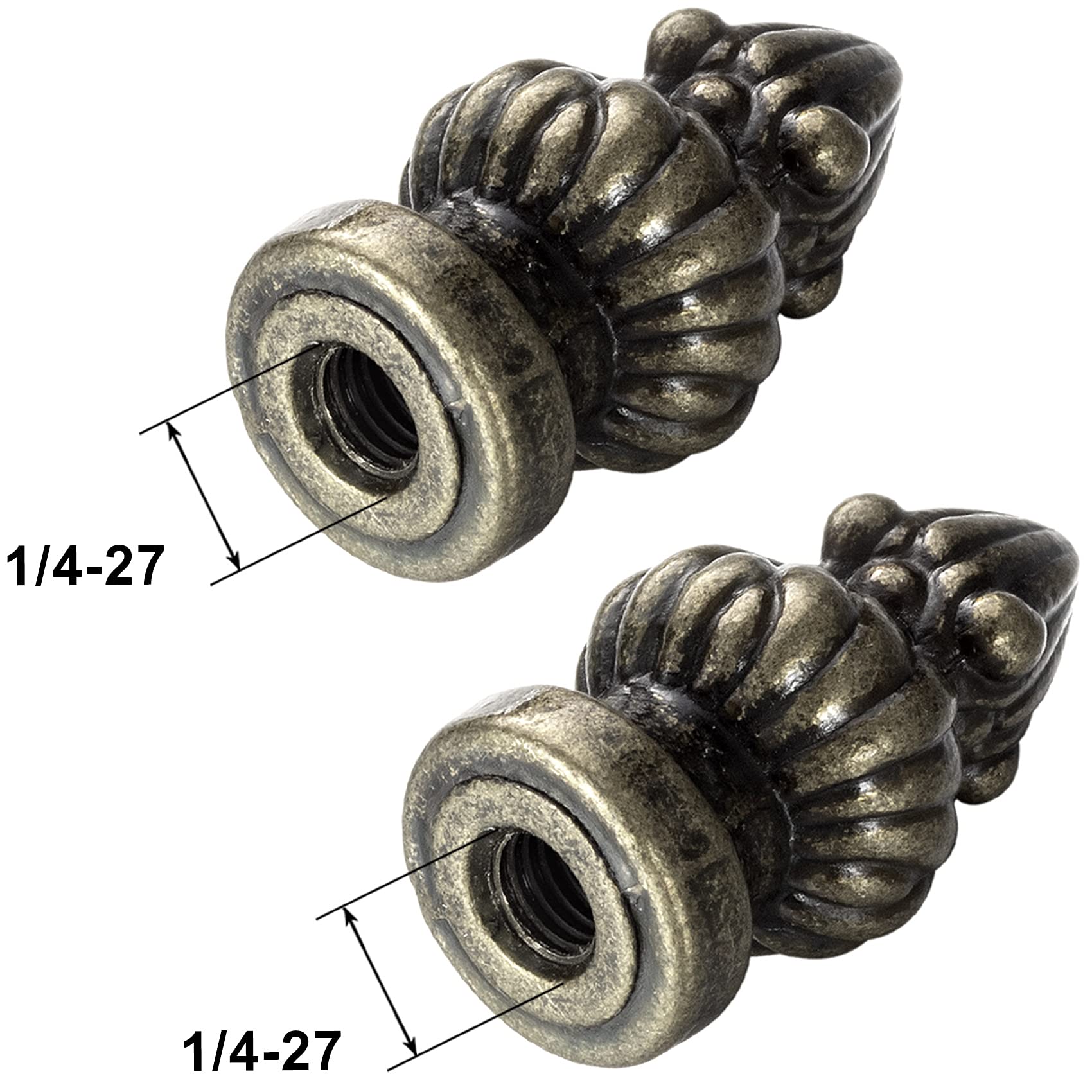 2 Pack Antique Brass Lamp Finials - 1/4-27 Threaded Screw Knob for Lampshades, Replacement Top Screw Cap for Table & Floor Lamps - Perfect for Home Decor, Living Room, Bedroom Lighting Upgrade