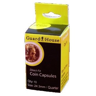 10 Pack Direct Fit 24.3mm Coin Holders for US Quarters - Perfect for Coin Collecting, Storage & Display (Guardhouse Box)
