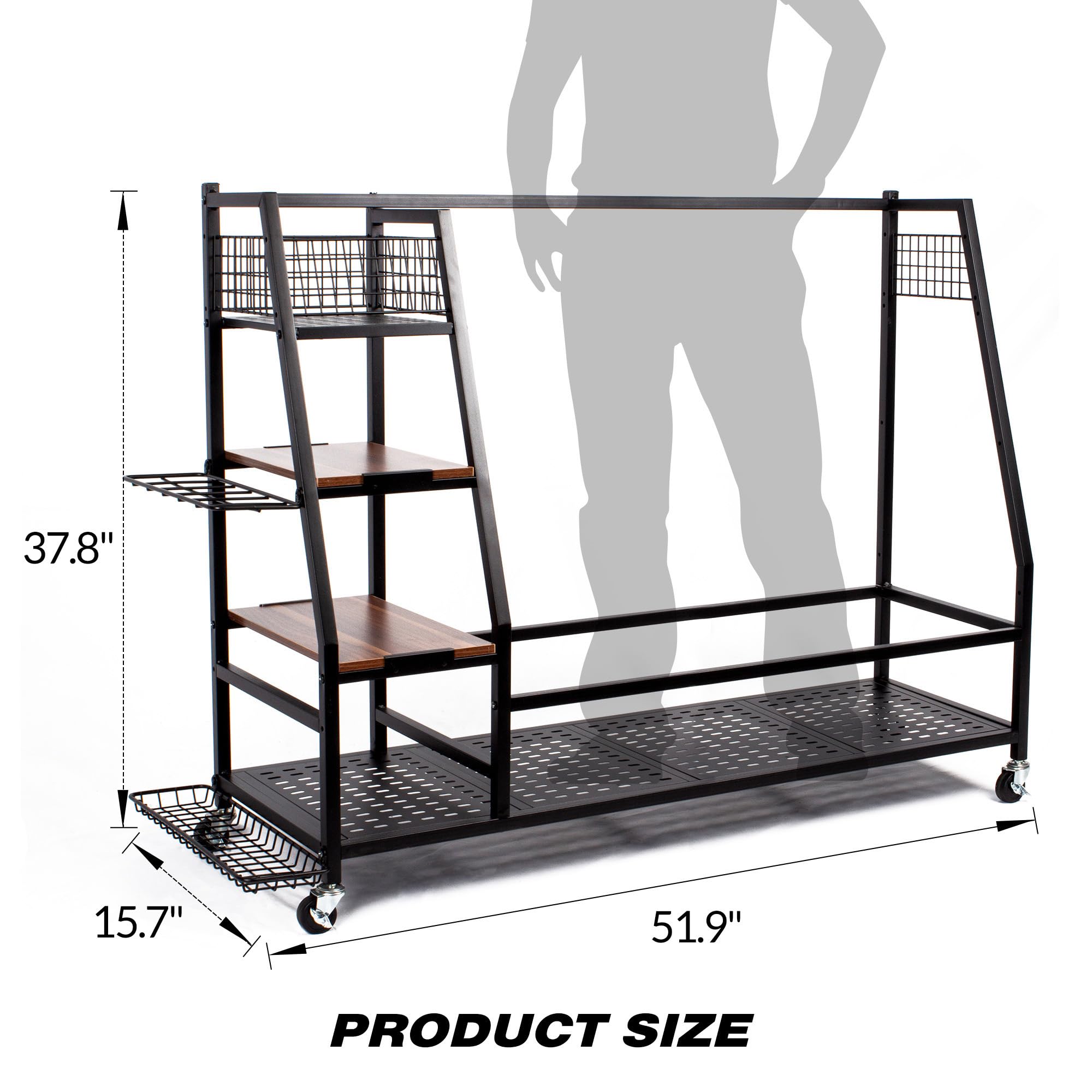 Sttoraboks 2/3 Golf Bag Storage Organizer - Heavy Duty Golf Bag Rack with Wooden Shelf & Lockable Wheels - Holds Golf Bags & Equipment Accessories - Perfect for Garage, Indoor, Basement & Golf Club Storage