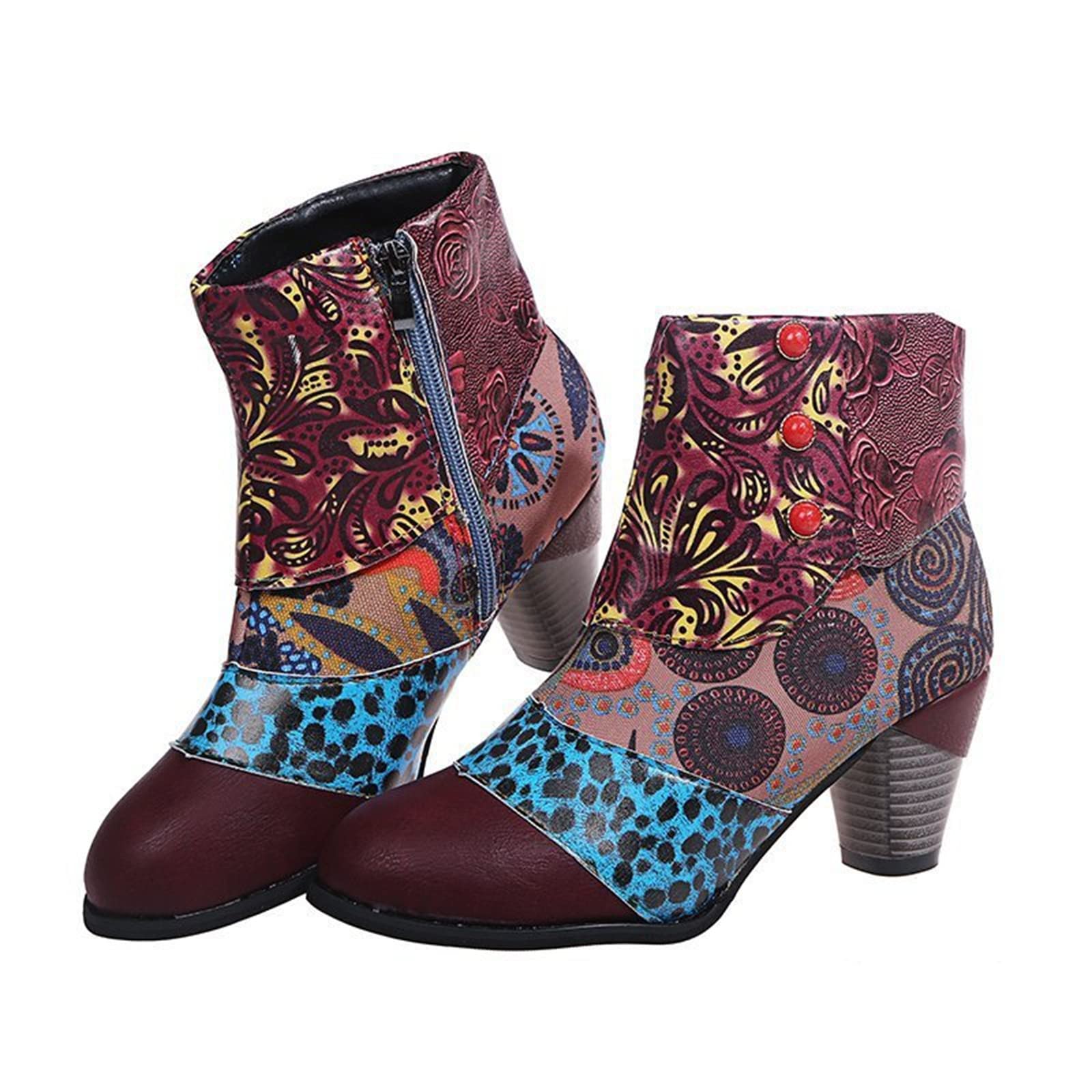 Lausiuoe Women's Ankle Boots - Chunky Heel Pointed Toe Western Booties with Side Zipper | Slip On Dressy Boots for Wide Width | Perfect for Office, Party & Casual Outfits