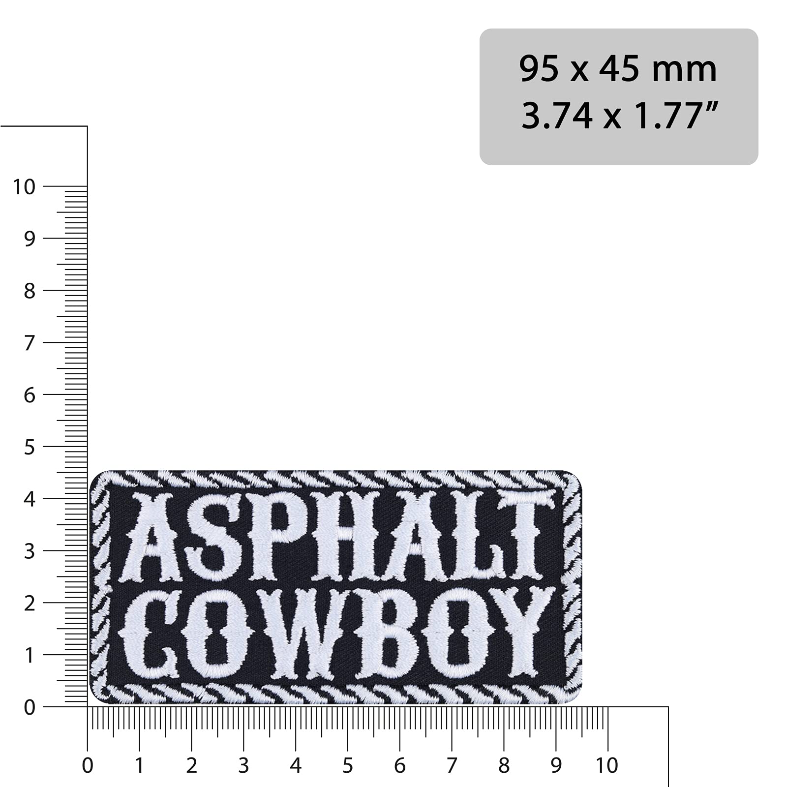 Asphalt Cowboy Iron On & Sew On Biker Patches for Jackets, Jeans, Backpacks - 3.54x1.77 Inch Motorcycle Club Patches for Bikers, Lady Riders & Music Fans - Perfect for Customizing Denim Vests, Leather Jackets & Riding Gear