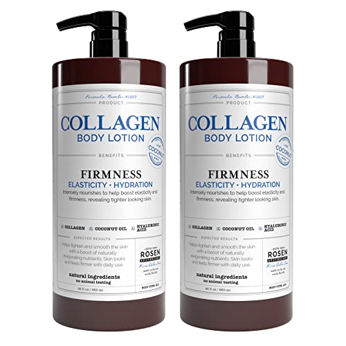 Rosen Apothecary Firming Collagen Body Lotion with Natural Coconut Oil - Skin Tightening, Hydration & Elasticity Booster for All Skin Types - 960ml/32 fl oz (Pack of 2) - Perfect for Post-Pregnancy, Weight Loss & Anti-Aging Skin Care Routine