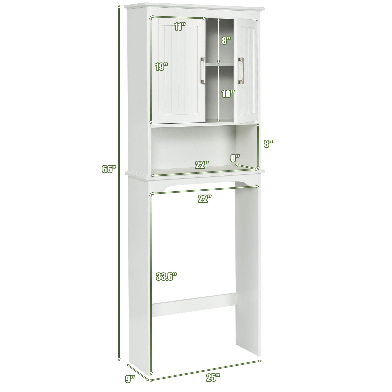 Over The Toilet Storage Cabinet - White Bathroom Organizer with Adjustable Shelves & Double Doors (25