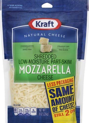 Kraft Natural Mozzarella Shredded Cheese - 8 oz Resealable Pouch | Perfect for Pizza, Pasta & Italian Recipes | Fresh Melting Cheese for Cooking & Baking