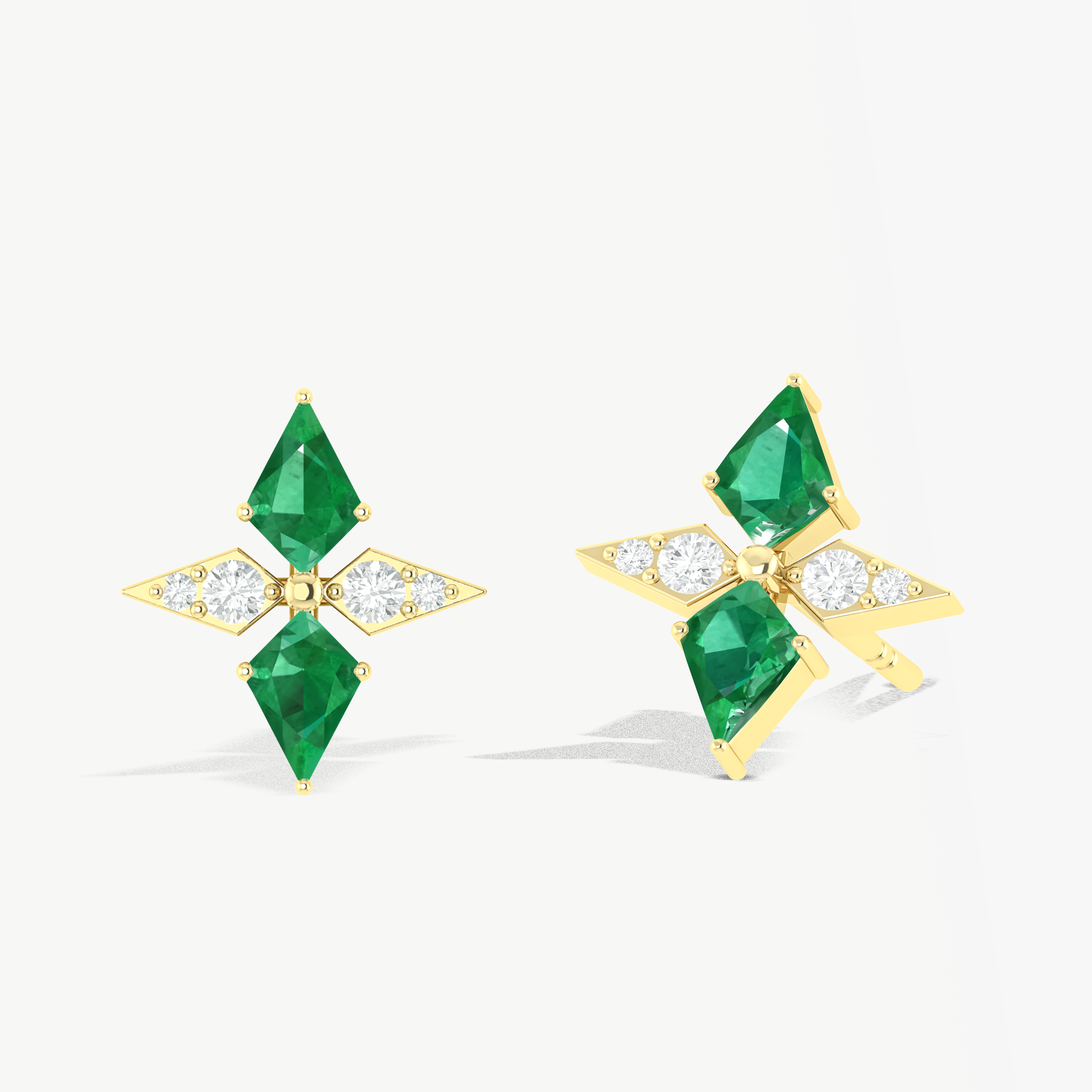 Green Emerald Dual Kite Gemstone Floral Stud Earrings - Dainty Floral Jewelry for Women - Perfect for Weddings, Parties & Everyday Wear