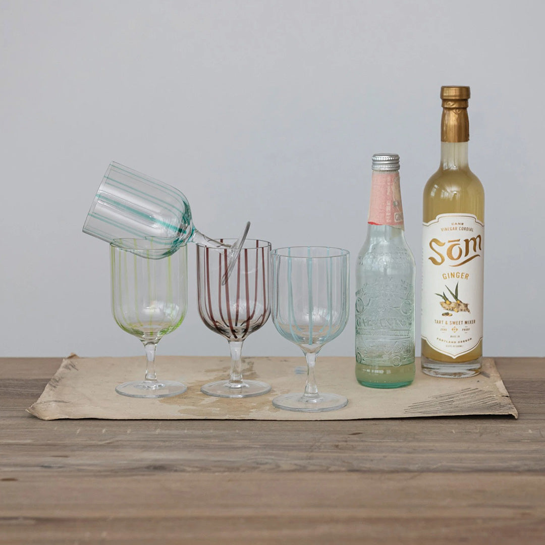 Hand Painted Striped Wine Glasses Set of 4 - Elegant Stemware for Red & White Wine, Perfect for Dinner Parties, Weddings & Home Decor