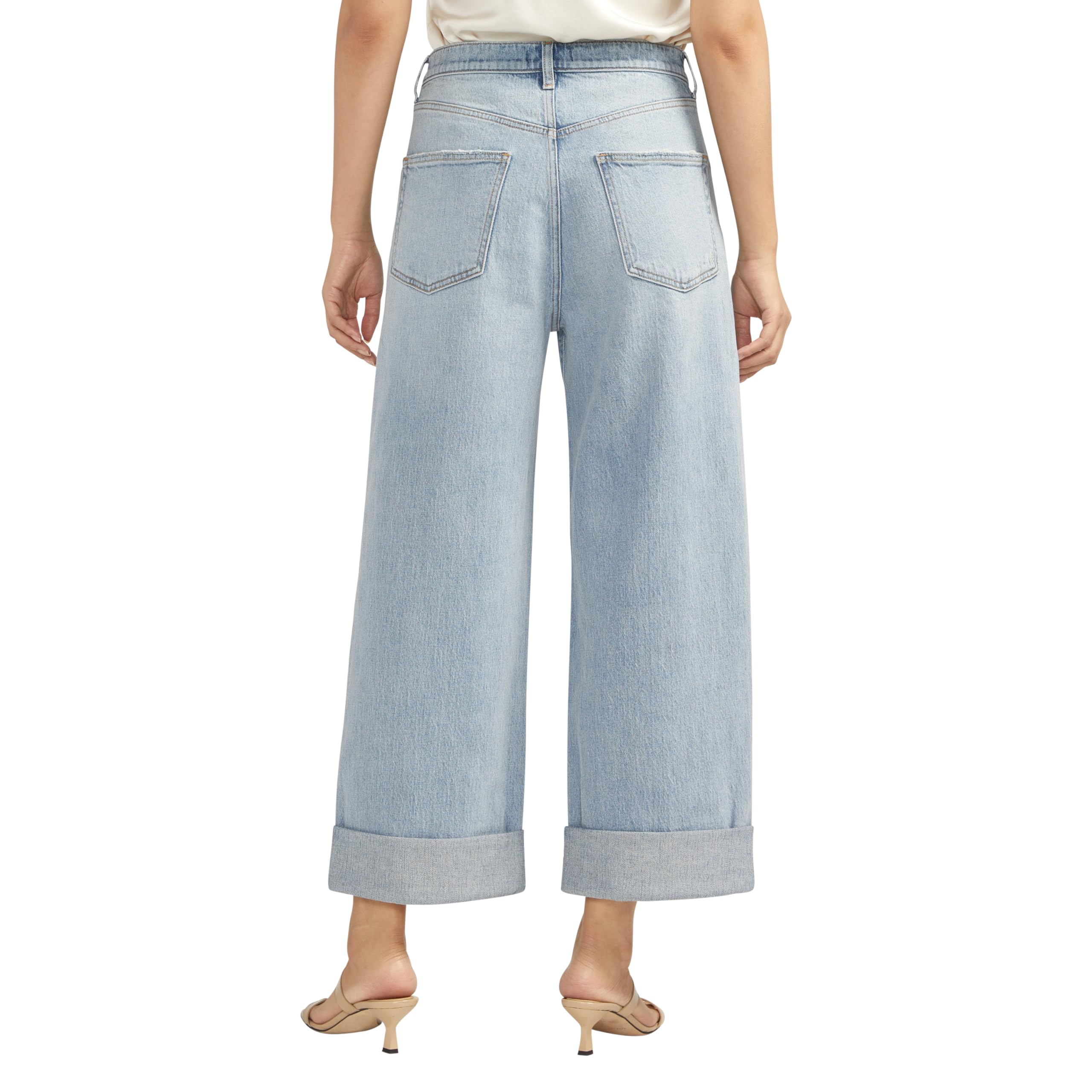 Silver Jeans Co. Women's Baggy Mid Rise Wide Leg Cropped Jeans - Vintage Style Comfort Denim Pants for Casual Wear & Everyday Outfits