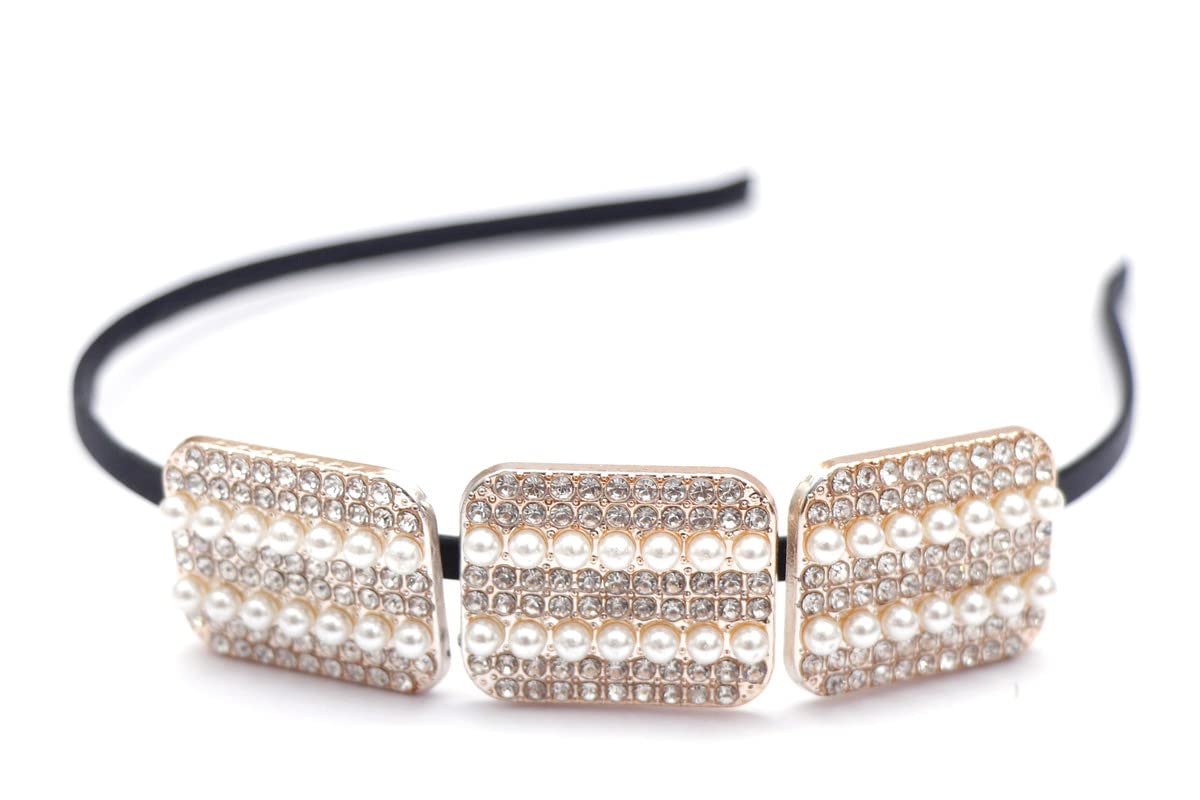 NAVMAV Sparkling Crystal Rhinestones & Pearl Beads Non-Slip Butterfly Headband - Elegant Wedding & Party Hair Accessories for Women & Girls (2-Pack) | Perfect for Bridal, Prom, and Special Occasions
