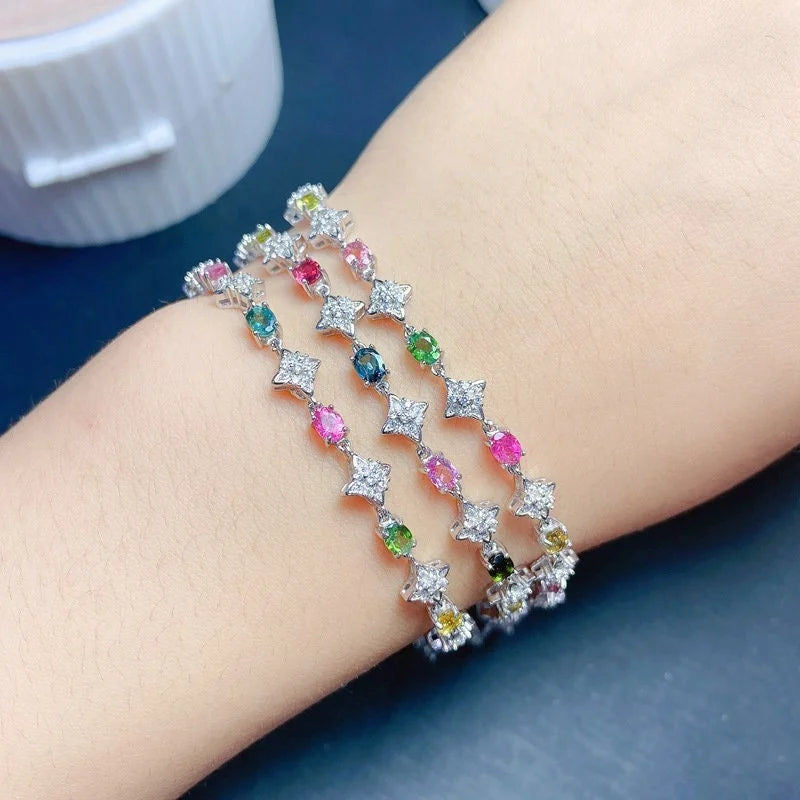 Natural Tourmaline Bracelet for Women - October Birthstone Jewelry with Adjustable Chain | Elegant Gift for Birthday, Anniversary & Everyday Wear | FME B051
