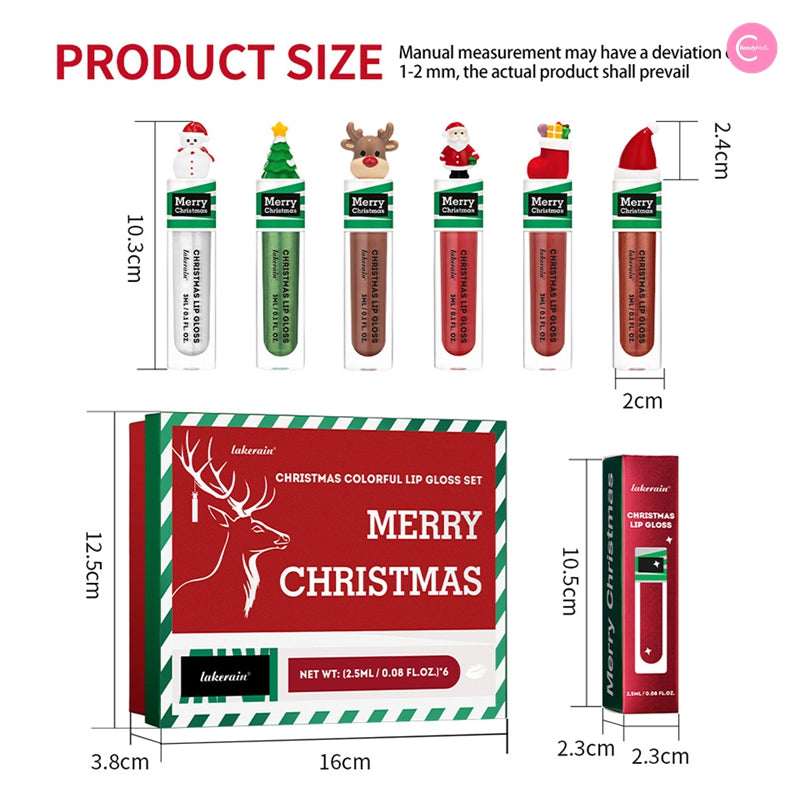 LAKERAIN Christmas Lip Gloss Set - 6 Pack Shimmer Lip Gloss for Holiday Parties, Gifts & Festive Makeup Looks
