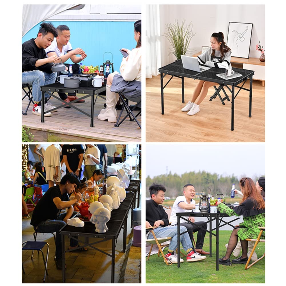 Heavy Duty Folding Table - Portable Adjustable Height Aluminum Camping Table with Handle, 220lbs Capacity Metal Mesh Desktop for Outdoor, Indoor, Camping, Picnic, BBQ, Party, Dining & Office Use