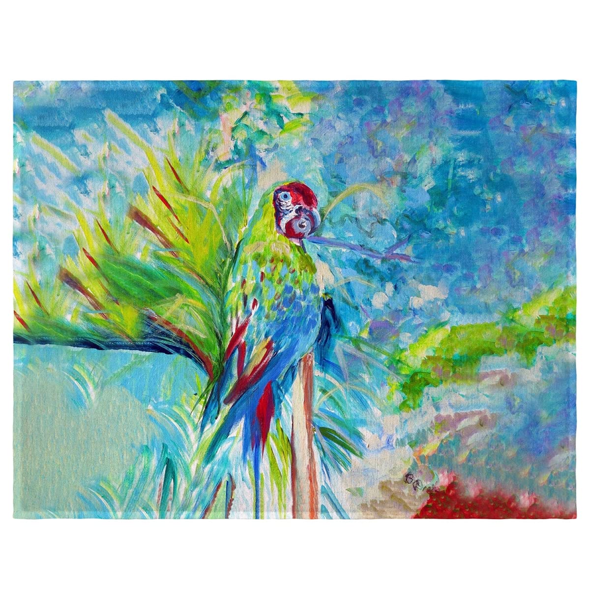 Betsy Drake PM1153 Green Parrot II Placemats Set of 4 - Waterproof & Eco-Friendly Table Mats for Dining Room, Kitchen, Picnic, and Outdoor Use