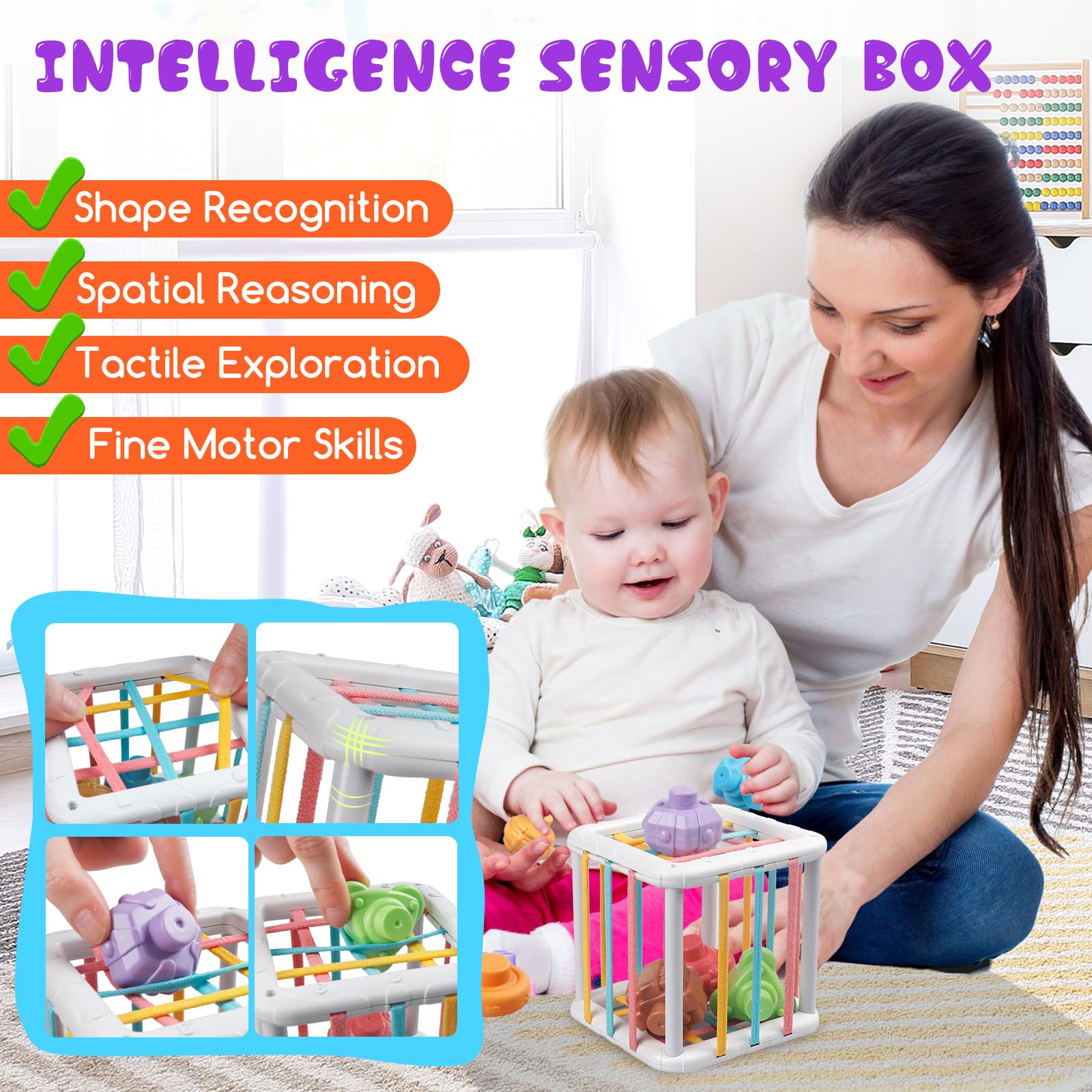 Martiount 4-in-1 Montessori Baby Toys for 6-18 Months - Stacking Building Blocks, Pull String & Teething Sensory Toys for Infants 1-3 Years Old | Perfect for Early Learning, Fine Motor Skills Development & Toddler Playtime