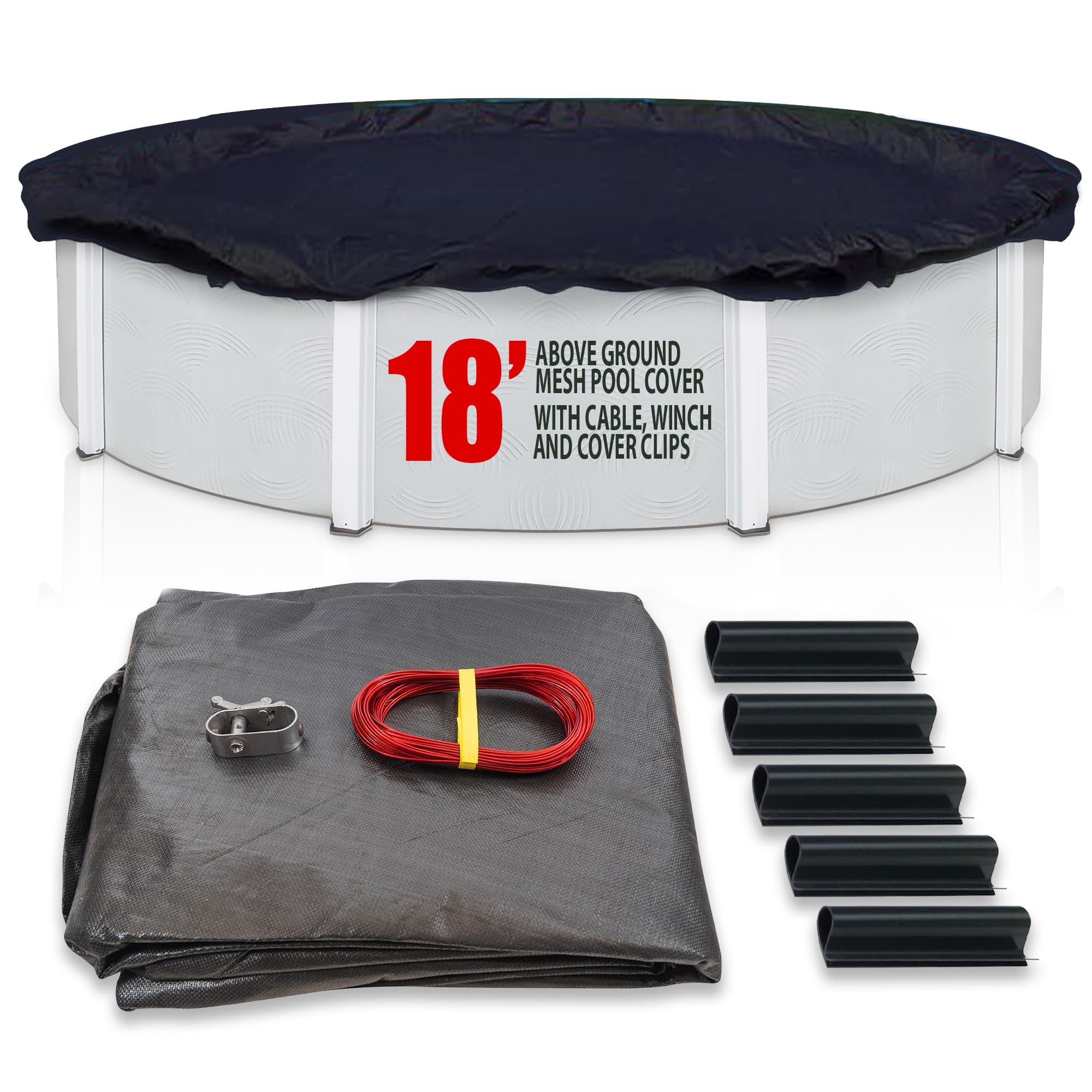 SET SunSolar Energy Technologies - 18ft Round Above Ground Winter Pool Cover with Sturdy Cable & Winch | Heavy-Duty Mesh Swimming Pool Cover | 8-Year Warranty & Cover Clips Included | Perfect for Winter Protection & Debris Prevention