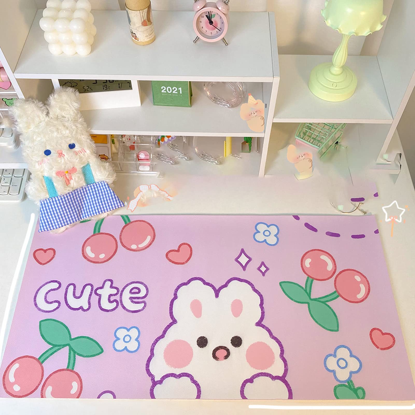 Kawaii Strawberry Mouse Pad - Large Pink Gaming Desk Mat for Keyboard & Mouse - Cute Cherry Bunny Design - Perfect Gift for Teen Girls & Gaming Enthusiasts - Ideal for Office, Home, and Gaming Setups