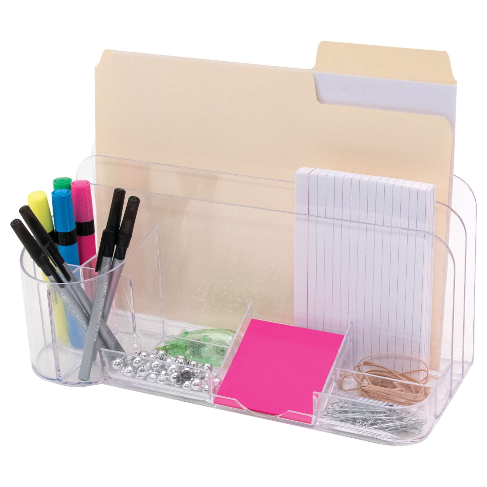Clear 9-Compartment Desktop Organizer - Perfect for Office, Home & School Supplies Storage