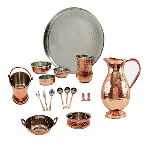 Premium Stainless Steel & Copper Thali Set - Traditional Indian Dinnerware for Restaurants, Hotels & Home Dining | Elegant Diwali Gift for Festive Celebrations & Family Gatherings