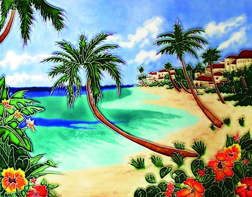 Sunset Palm Tree View II - Handcrafted Ceramic Wall Art Tile - 11 Inch Coastal Home Decor for Kitchen Backsplash, Bathroom, or Outdoor Patio