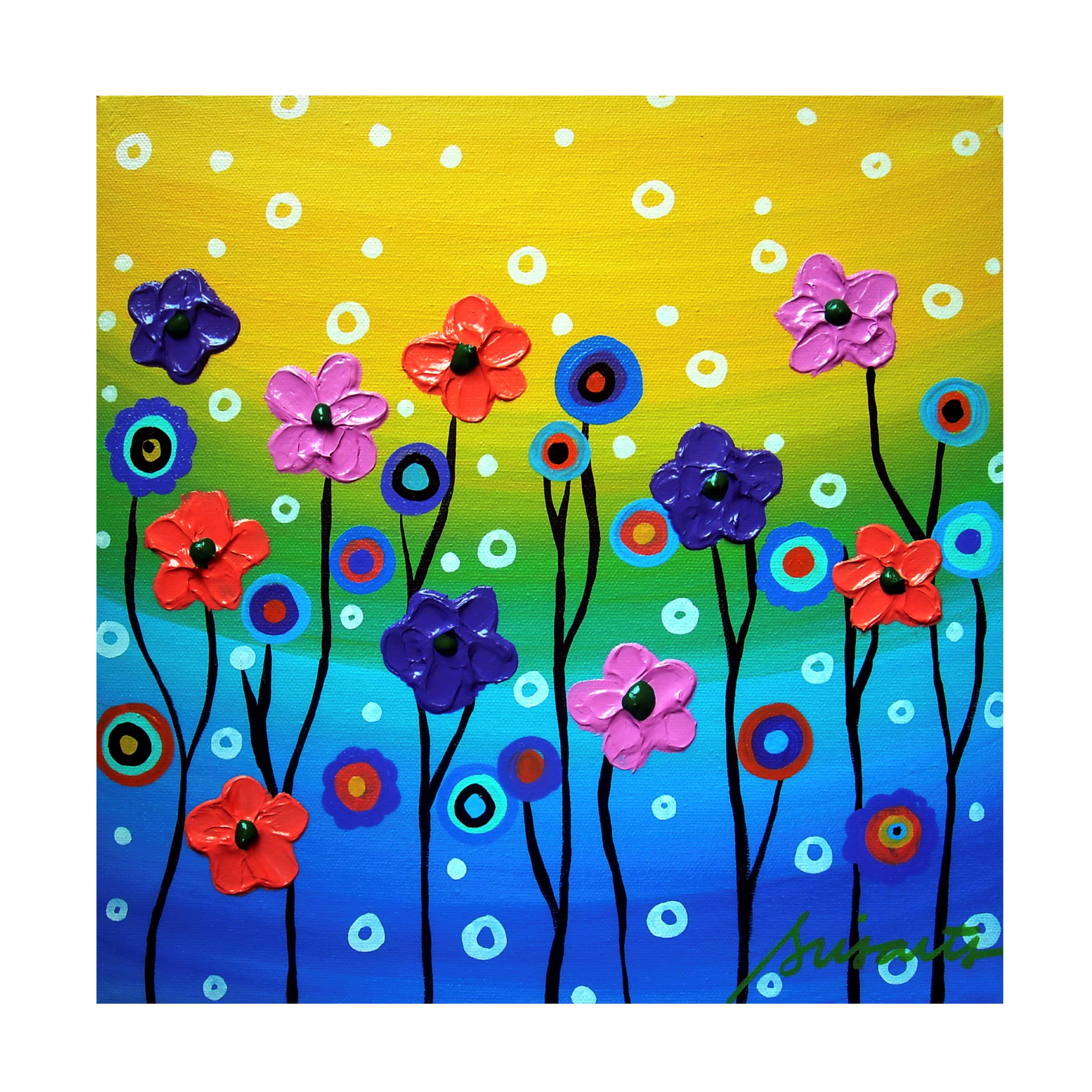 Prisarts Floral Fest 18x18 Canvas Wall Art - Hand-Painted Floral Painting for Living Room, Bedroom & Office Decor
