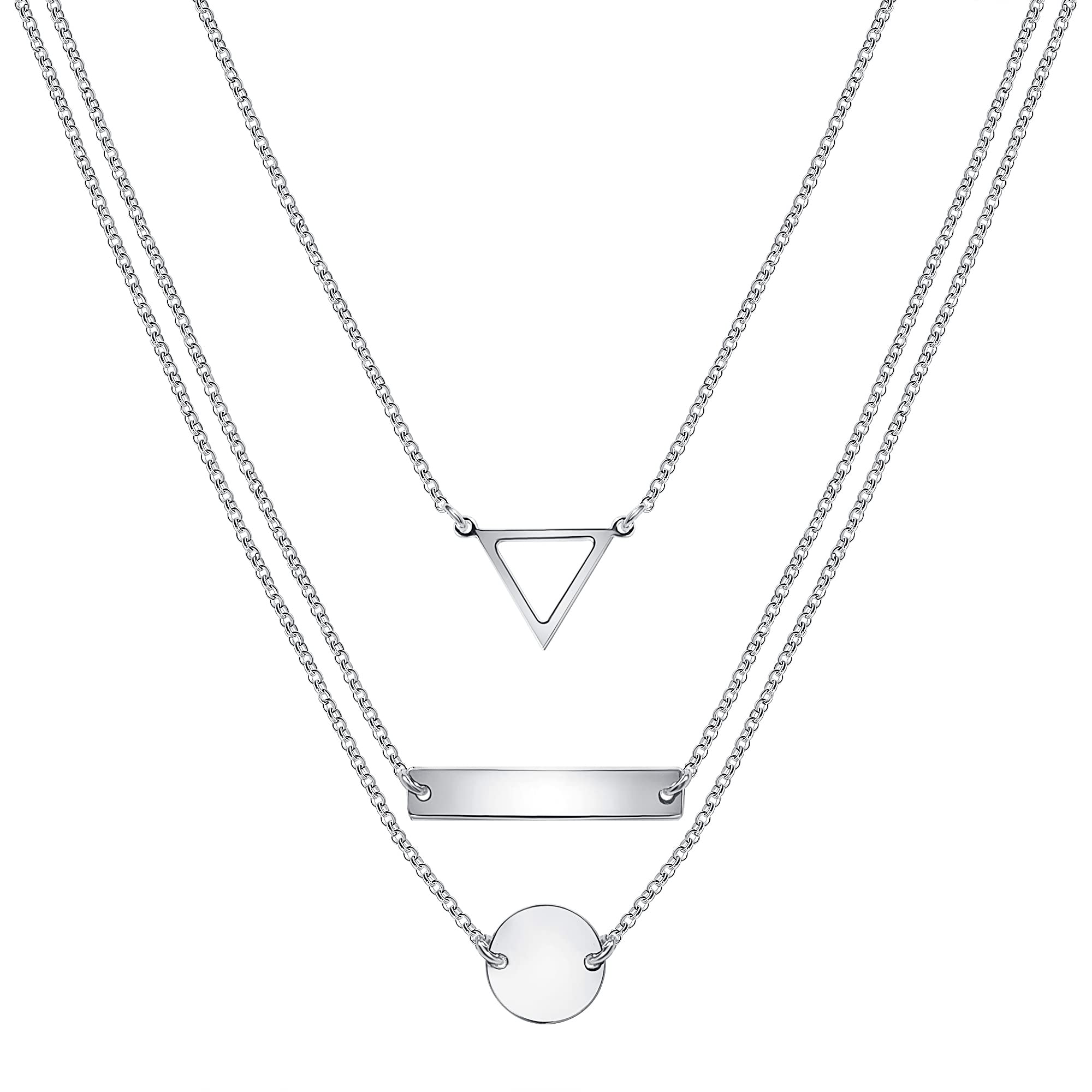 925 Sterling Silver Layered Necklace Set for Women | Italian Made Adjustable Choker Necklaces | Elegant Dainty Jewelry Gift for Her (3-Piece Set, 17