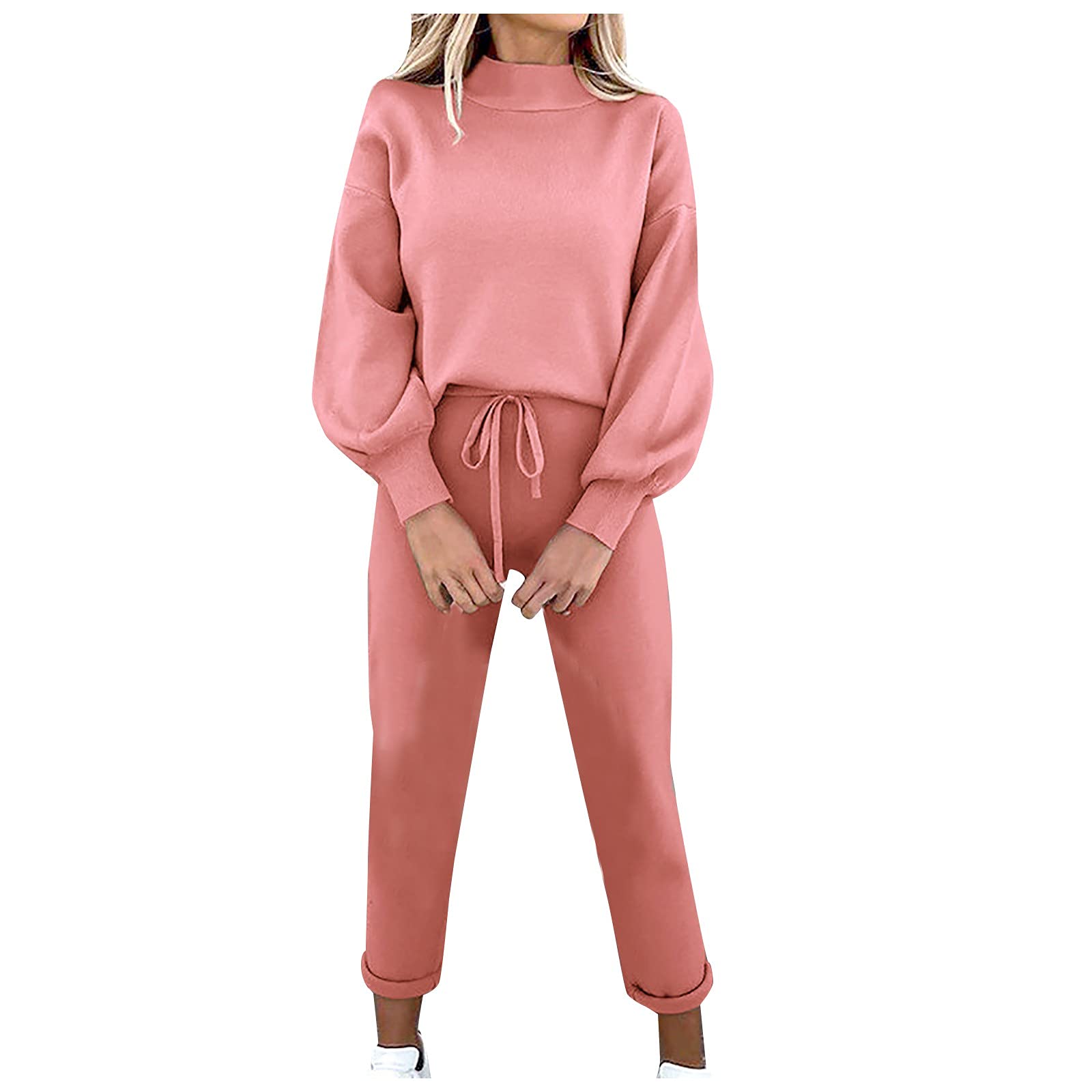 BZSHBS Women's 2 Piece Sweatsuit Set - Long Sleeve Solid Color Pullover Sweatshirt & Jogger Pants | Casual Loungewear for Home, Workout & Streetwear Fashion