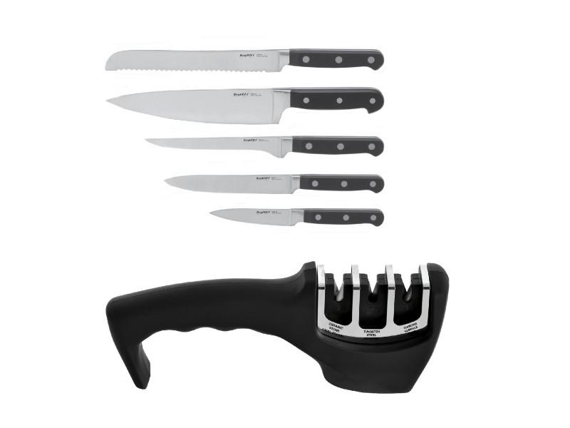 BergHOFF Essentials Contempo 6-Piece Stainless Steel Knife Set with Wooden Case - Premium Kitchen Cutlery for Cooking, Slicing & Food Prep