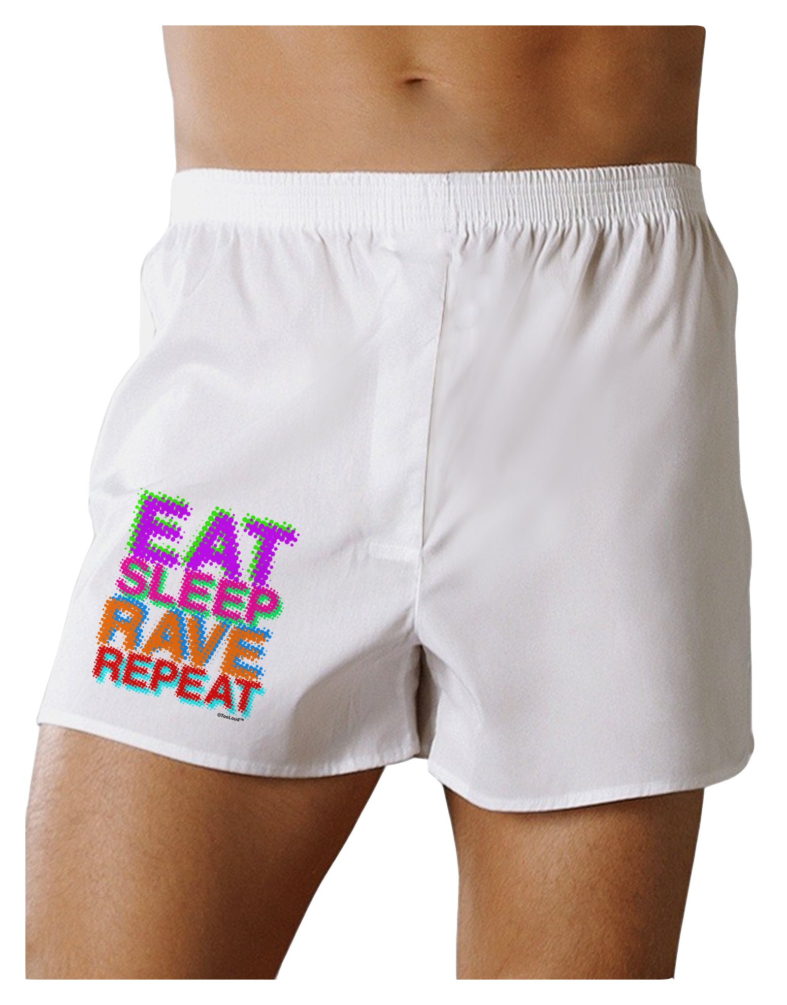 TooLoud Eat Sleep Rave Repeat Color Boxer Shorts - Fun & Comfortable Men's Underwear for Parties, Raves & Everyday Wear