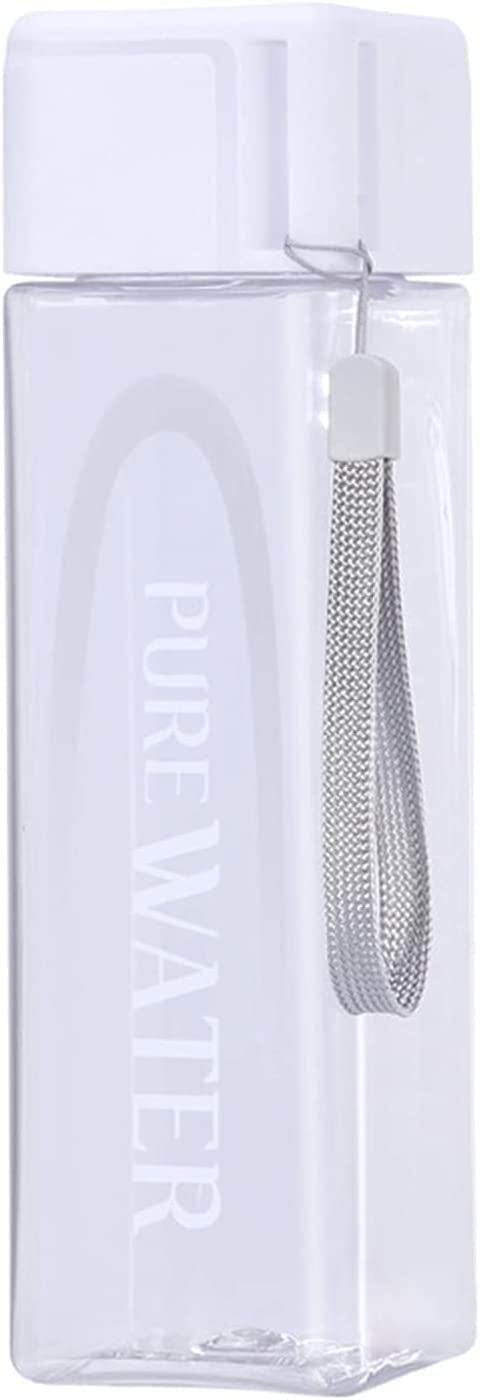 Tigrun 500ml Square Plastic Water Bottle - BPA Free, Leak Proof, Portable Drinking Cup for Outdoor Sports, Gym, Hiking, Camping & Travel - Transparent White (500ML)