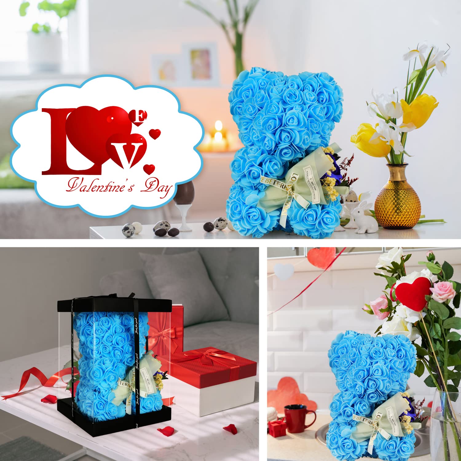 Valentine's Rose Bear Gift for Her - Romantic Rose Teddy Bear for Women, Mom, Wife | Perfect Valentine's Day, Birthday & Anniversary Present - Cute Home Decor & Surprise Gift Idea