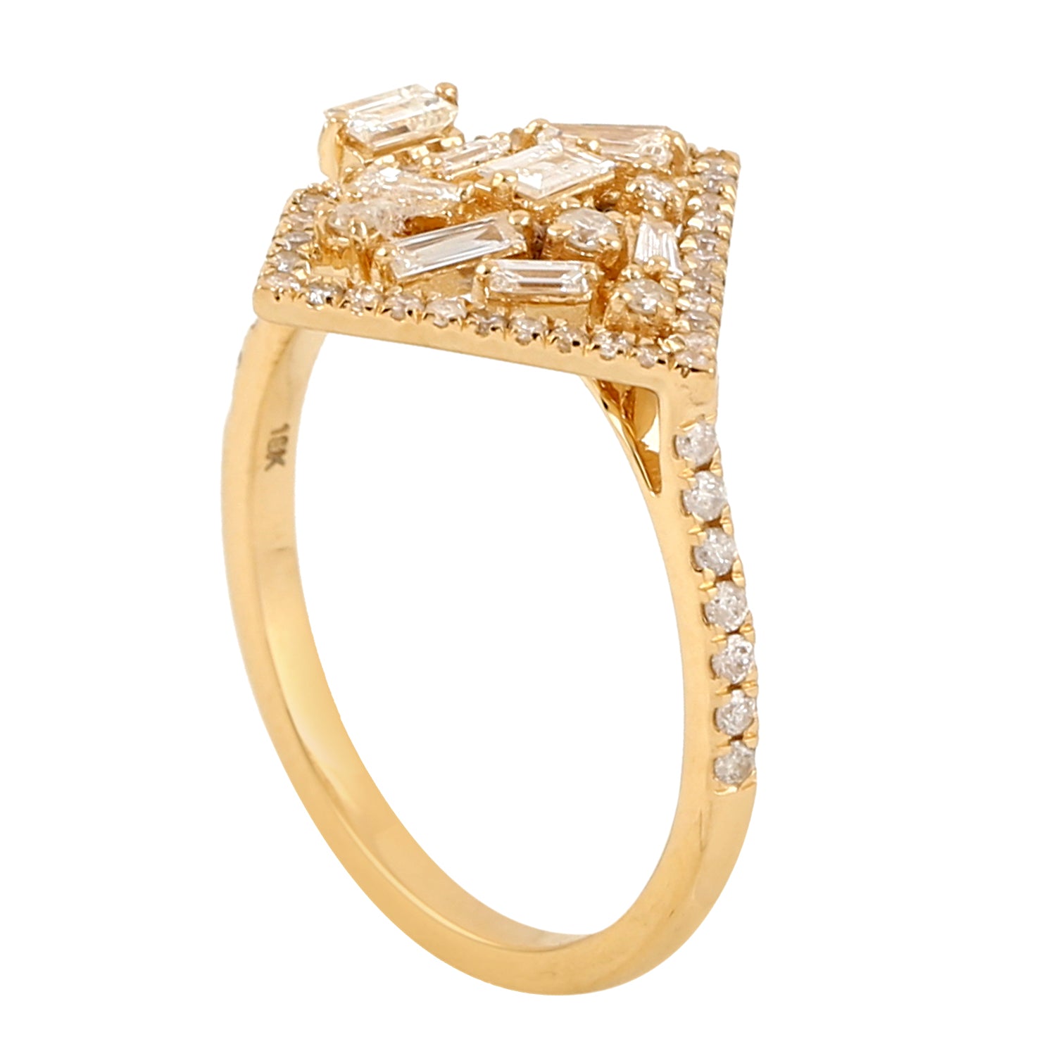 18K Yellow Gold Baguette Cut Pave Diamond Ring - Elegant Designer Jewelry for Weddings, Anniversaries & Special Occasions