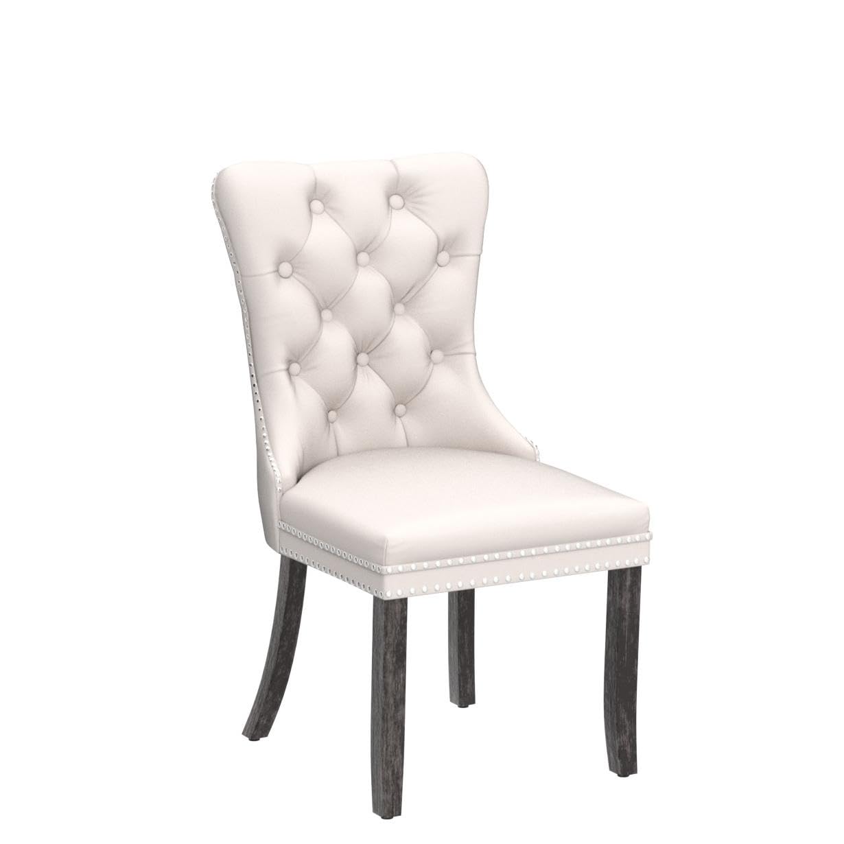 Luxury Velvet Dining Chairs Set of 6 - Tufted Button Back Upholstered Chairs with Nailhead Trim for Kitchen, Dining Room, Bedroom & Restaurant - Elegant Beige Seating for Home Decor & Entertaining