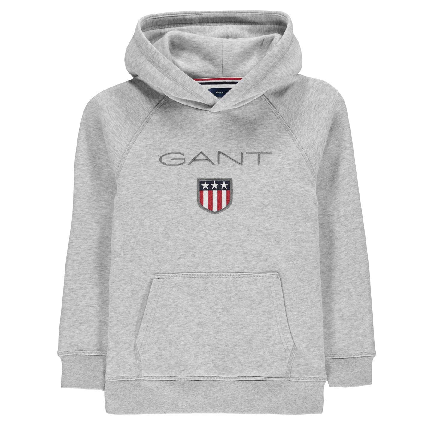 GANT Shield Logo Boys Pullover Hoodie for Ages 11-12 - Grey Melange Cotton Blend Sweatshirt | Casual Wear, School Outfits & Everyday Comfort