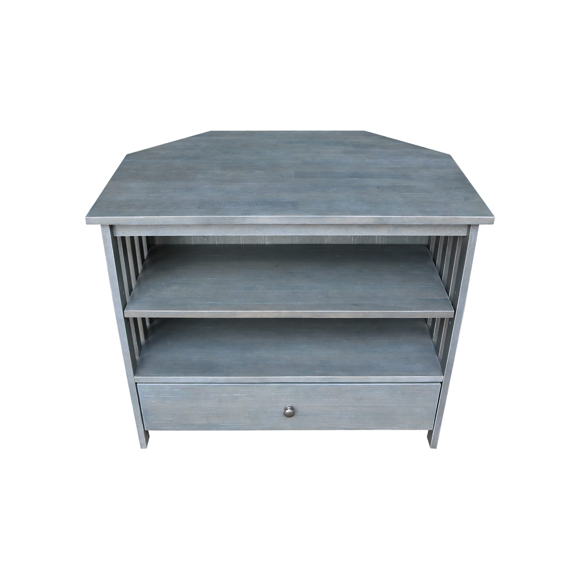 IC International Concepts Mission Corner TV Stand for 27-Inch TVs - Space Saving Wooden TV Cabinet with Sturdy Construction - Heather Grey Antique Washed Finish - Perfect for Small Living Rooms, Bedrooms & Apartments