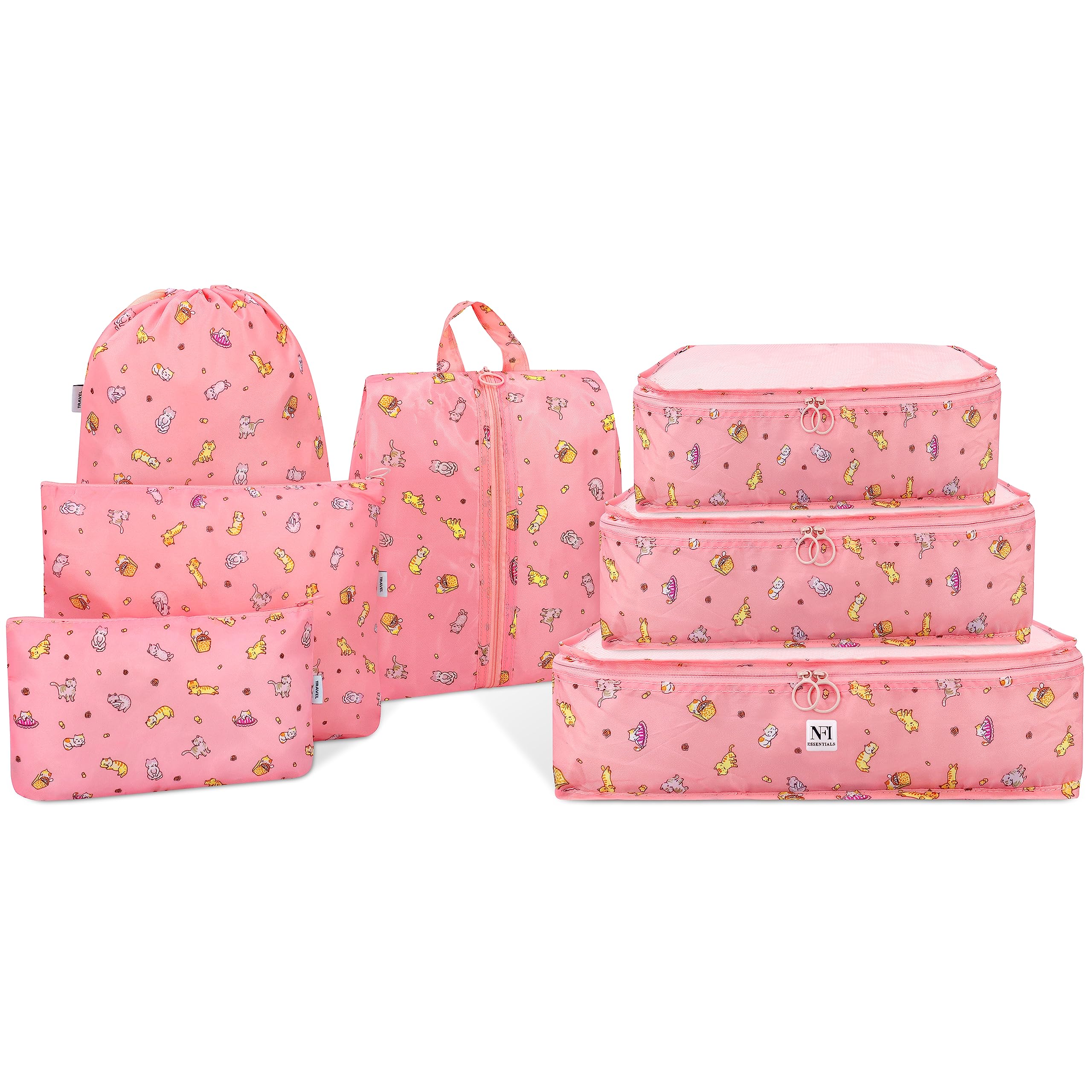 7-Piece Cube Storage Organizer Set - Foldable Travel Packing Bags for Clothes, Cosmetics, Underwear & Shoes - Space-Saving Luggage Organizer (Pink) | Perfect for Travel, Home Organization & Closet Storage