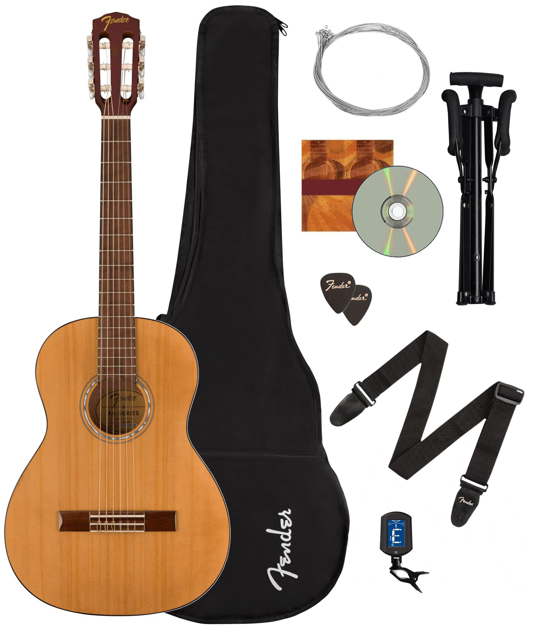 Fender FA-15N 3/4-Size Nylon String Acoustic Guitar Beginner Starter Kit with Gig Bag, Stand, Tuner & Instructional DVD - Perfect for Kids, Students & Travel | Home Practice, Music Lessons & Outdoor Performances