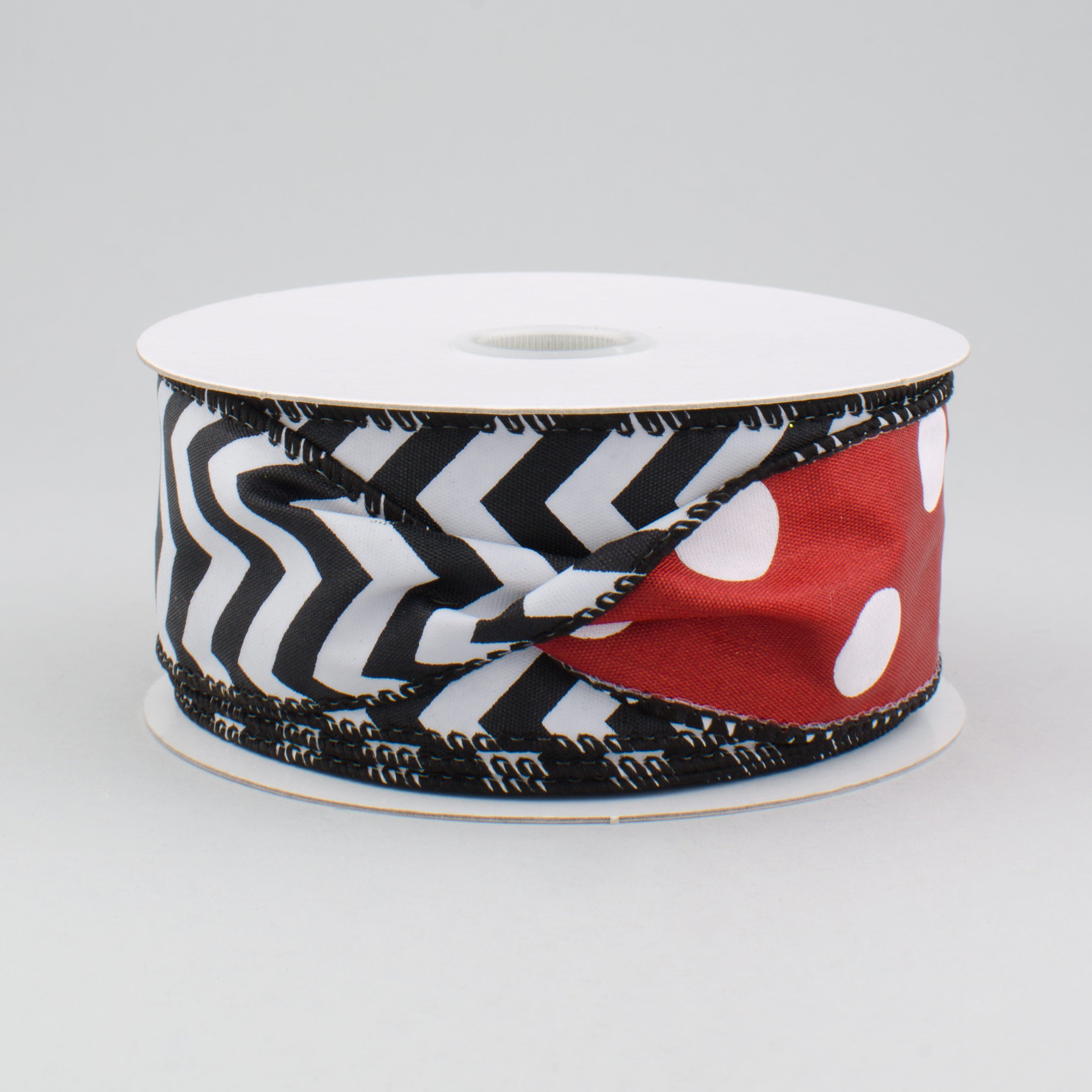 1.5 Inch Polka Dot & Chevron Double-Sided Ribbon - Red, Black & White (10 Yards) for Gift Wrapping, Crafts, and DIY Projects