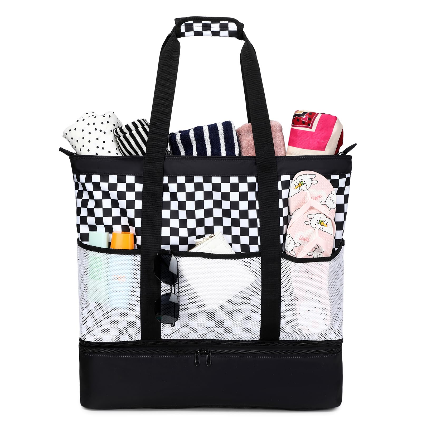 Octsky Waterproof Beach Tote Bag with Built-in Cooler - Large Sandproof Zippered Pool Bag with 9 Pockets for Women | Perfect for Beach Trips, Pool Parties & Summer Vacations