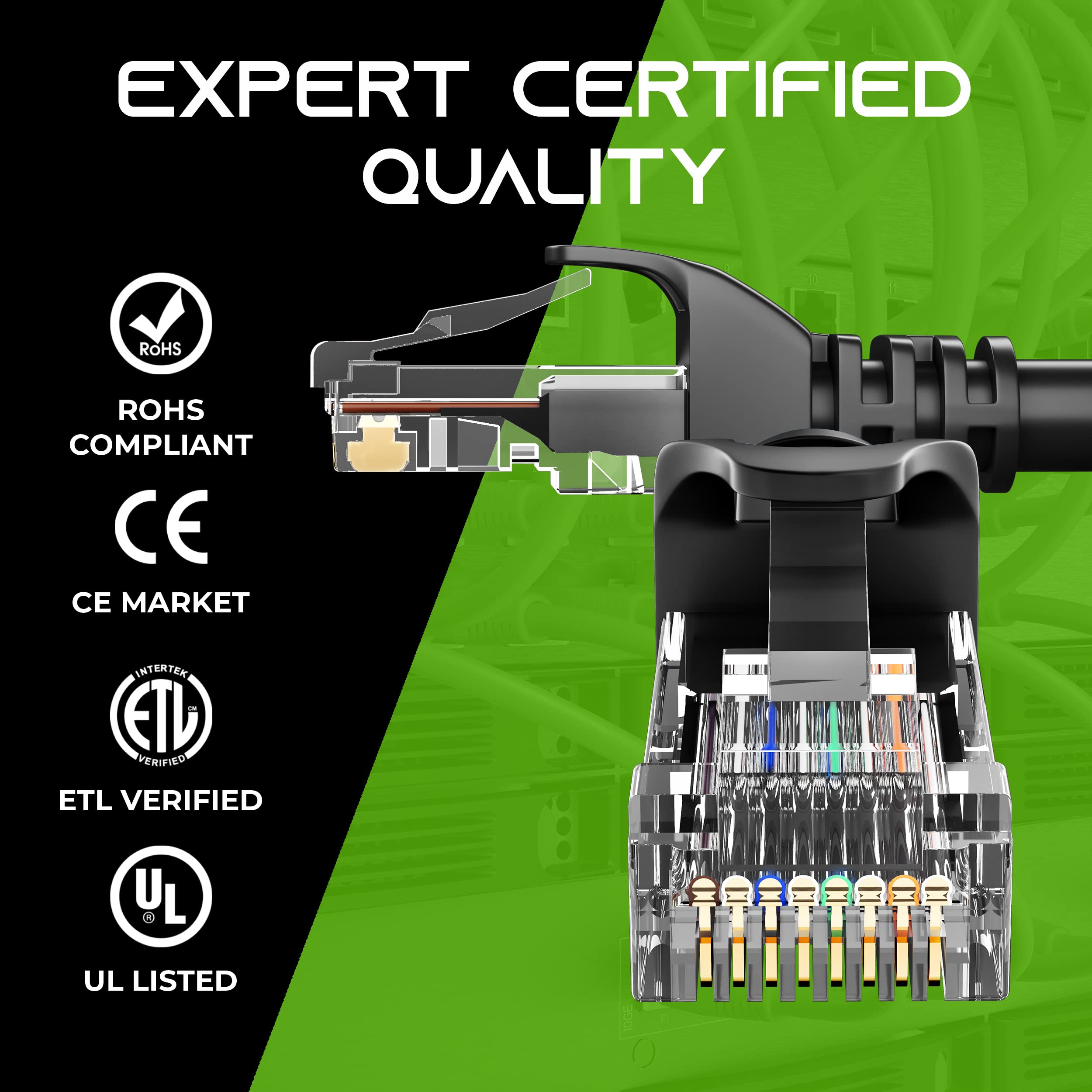 GearIT Cat6 Ethernet Cable 5 ft - High Speed Network Cable, 550MHz, 10Gbps, RJ45 Connector, UTP Patch Cord for Gaming, Streaming & Home Office - Black (5 Feet)