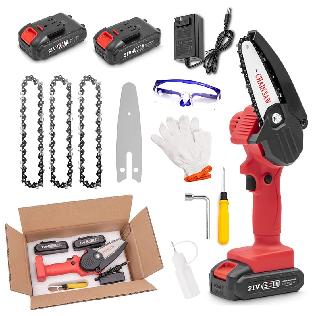 4 Inch Cordless Mini Chainsaw with Battery & LED Light - Portable Electric Chainsaw for Gardening, Wood Cutting & Outdoor Camping | Rechargeable Battery Powered Chainsaw with Charger | Perfect for Tree Trimming, DIY Projects & Yard Work