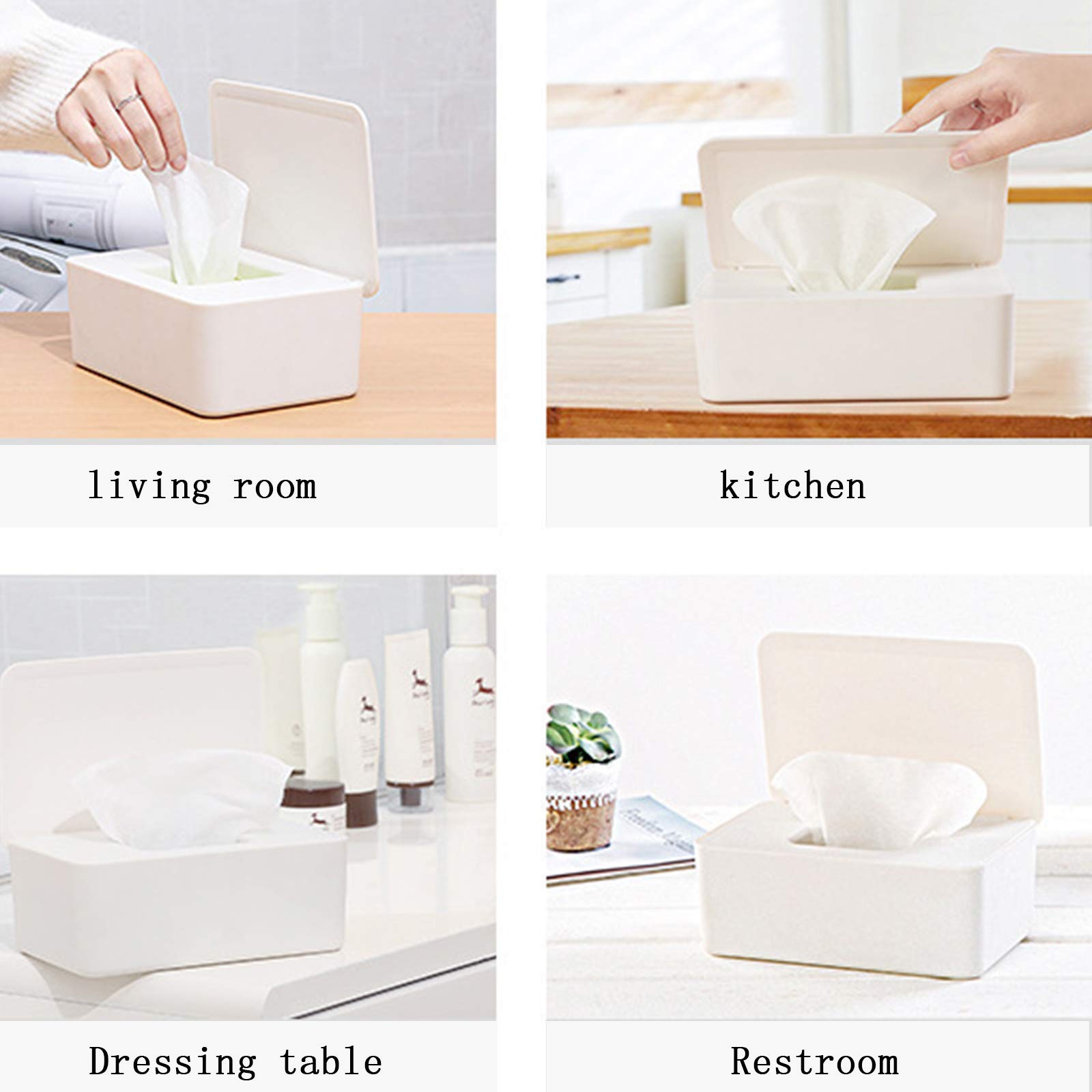 Cuayaes White Tissue Box Cover - Refillable Baby Wipes Dispenser with Sealed Lid - Modern Desktop Tissue Holder & Napkin Organizer for Bathroom, Car, Office - Perfect for Home, Nursery & Travel Essentials