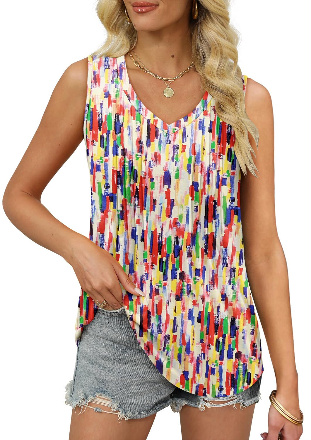 ROSELINLIN Women's Floral Sleeveless Tank Tops - Summer Tunic Tops for Casual Wear, Beach Outfits & Vacation Style